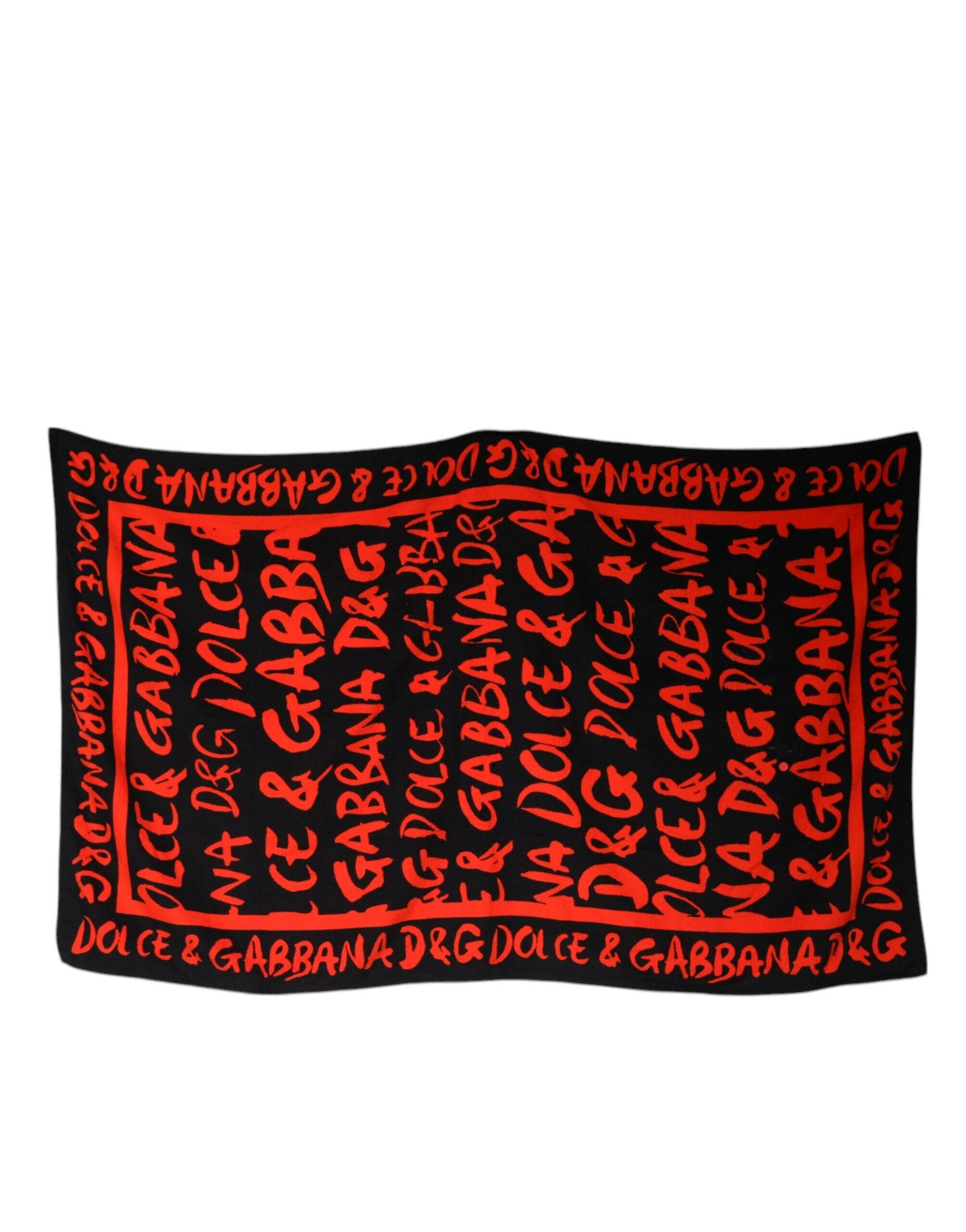 Dolce & Gabbana Black Red Logo Print Cotton Beach Towel Dolce & Gabbana