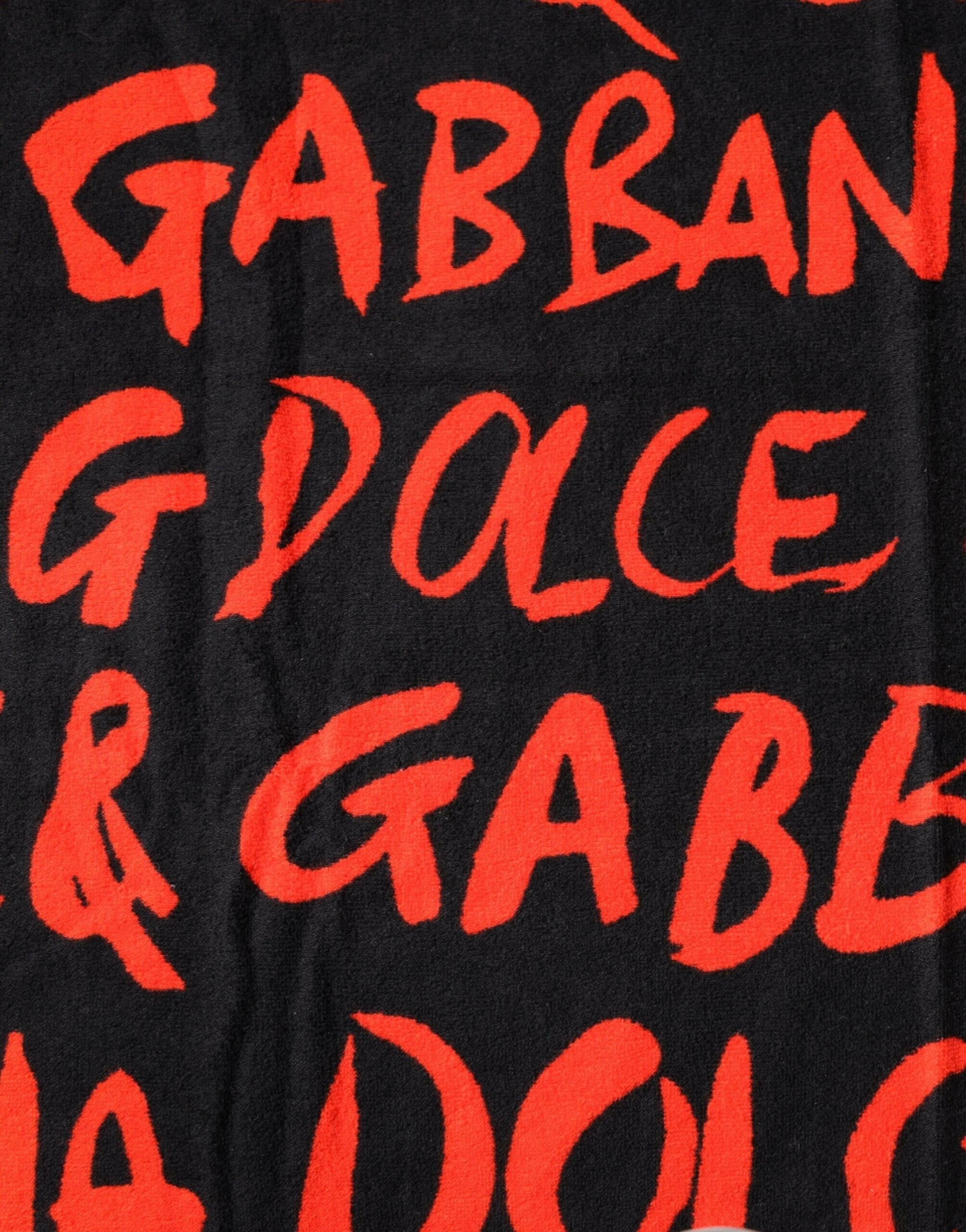 Dolce & Gabbana Black Red Logo Print Cotton Beach Towel Dolce & Gabbana