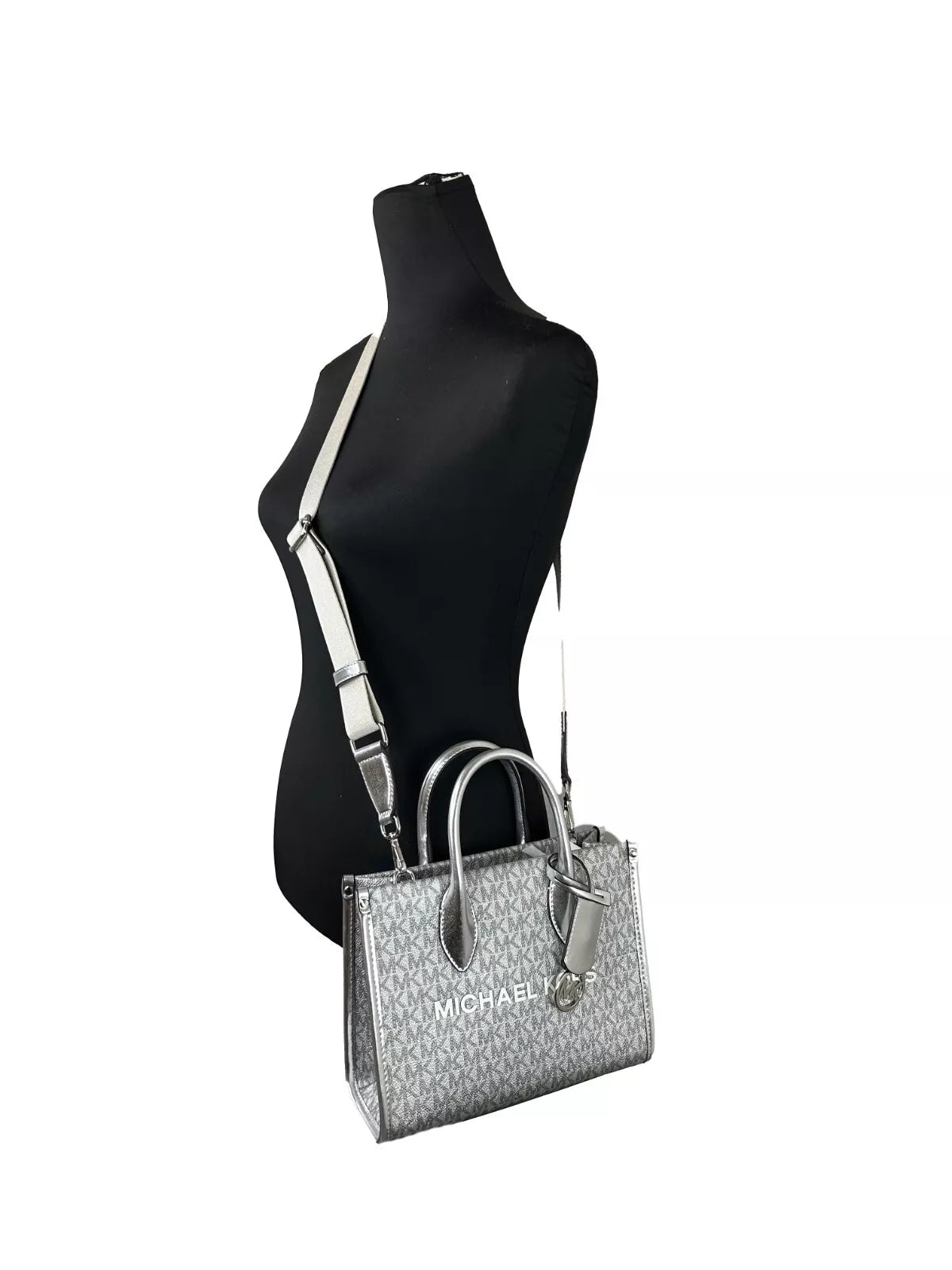 Michael Kors Mirella Signature Small Top Zip Tote Bag Silver Michael Kors