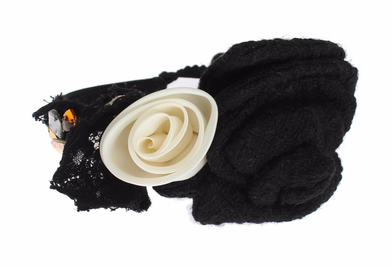 Dolce & Gabbana Diadem Headband Tiara White Rose Crystal Hair Gold.