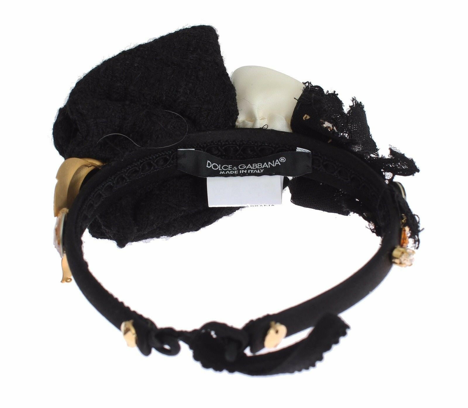 Dolce & Gabbana Diadem Headband Tiara White Rose Crystal Hair Gold.