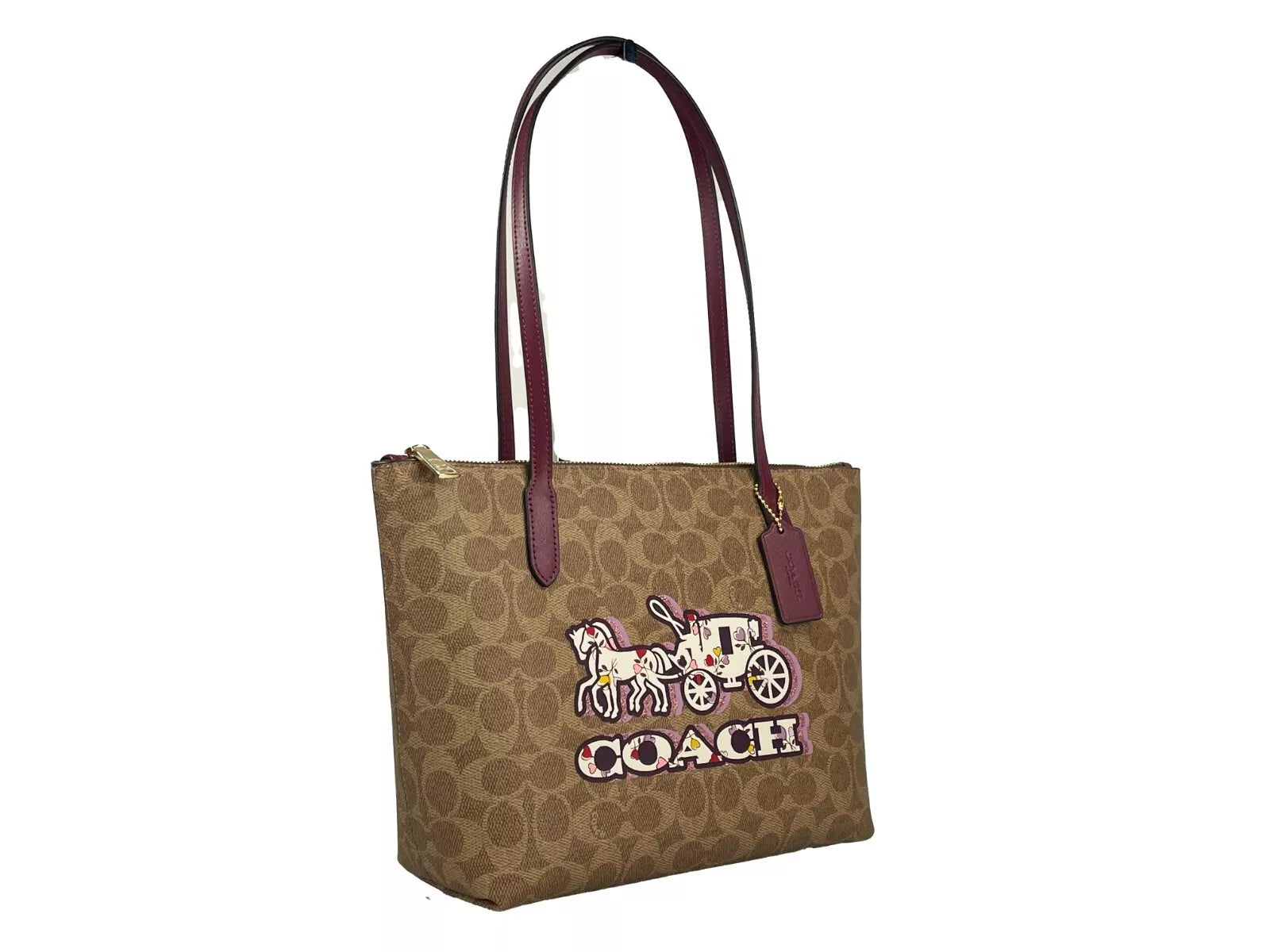 COACH Signature Canvas Fiona Zip Tote Bag Brown COACH