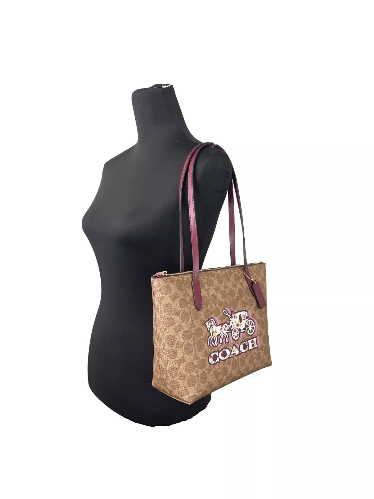 COACH Signature Canvas Fiona Zip Tote Bag Brown COACH