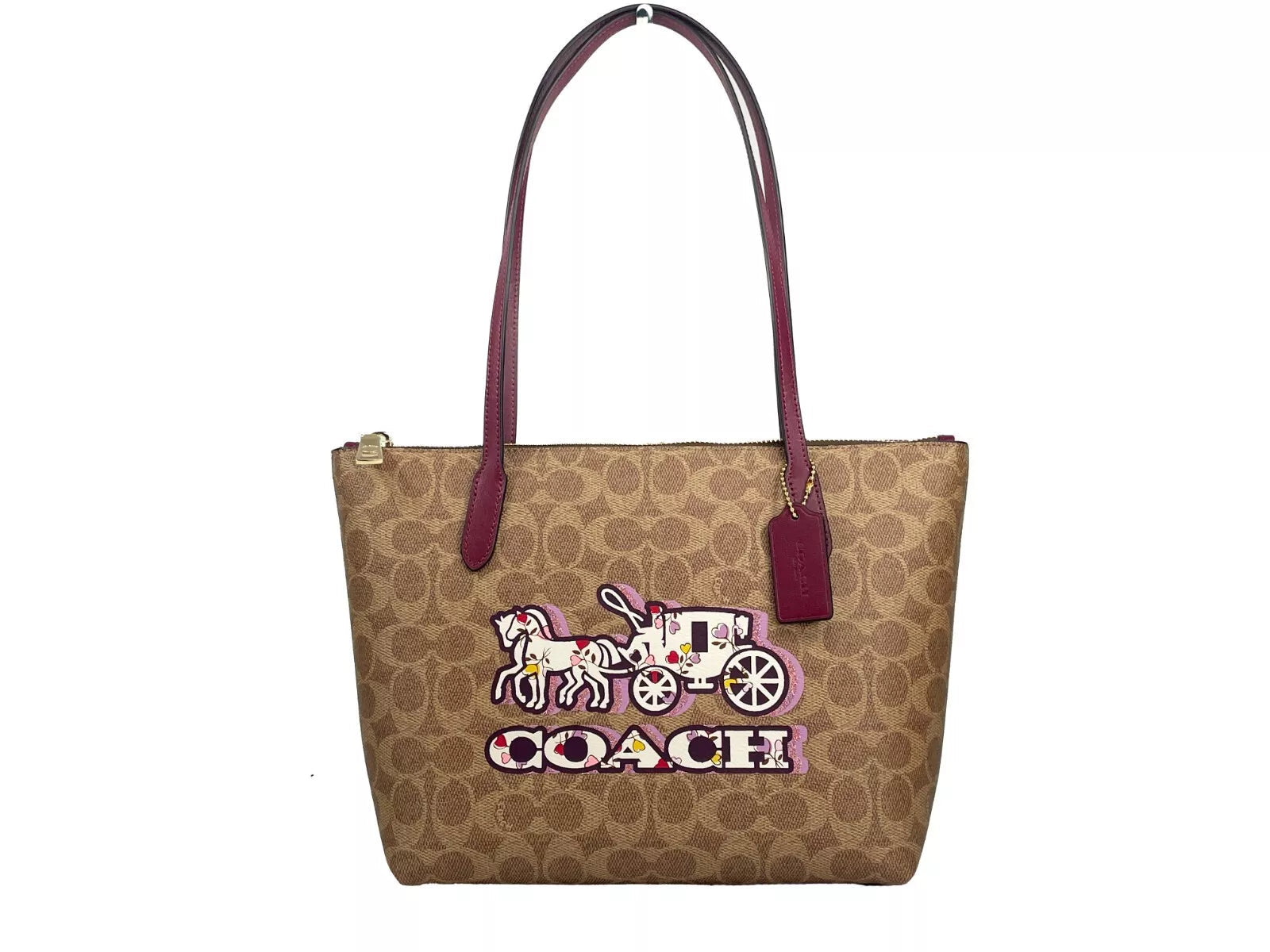 COACH Signature Canvas Fiona Zip Tote Bag Brown COACH