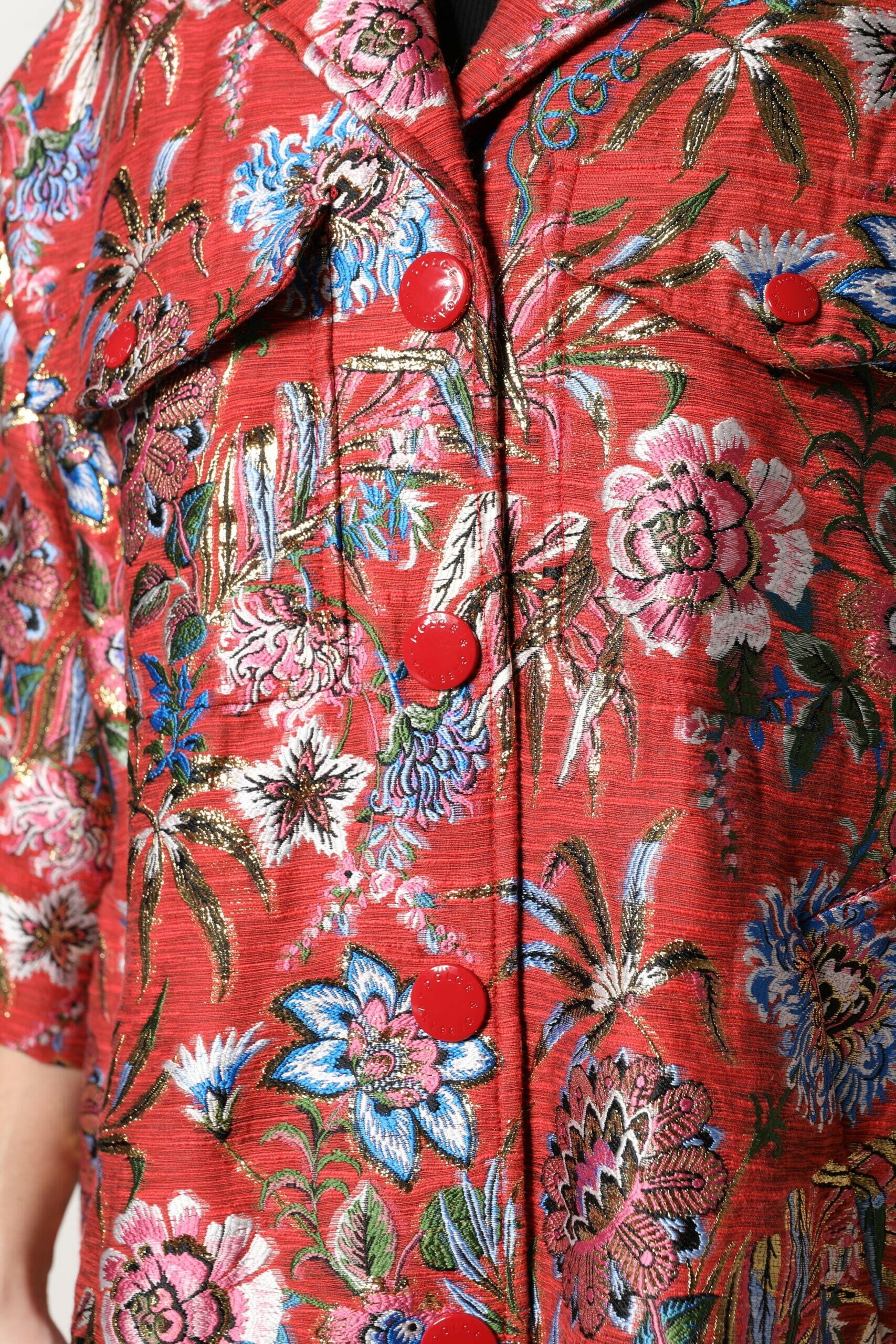Dolce & Gabbana Red Floral Jacquard Button Down Coat Jacket Dolce & Gabbana