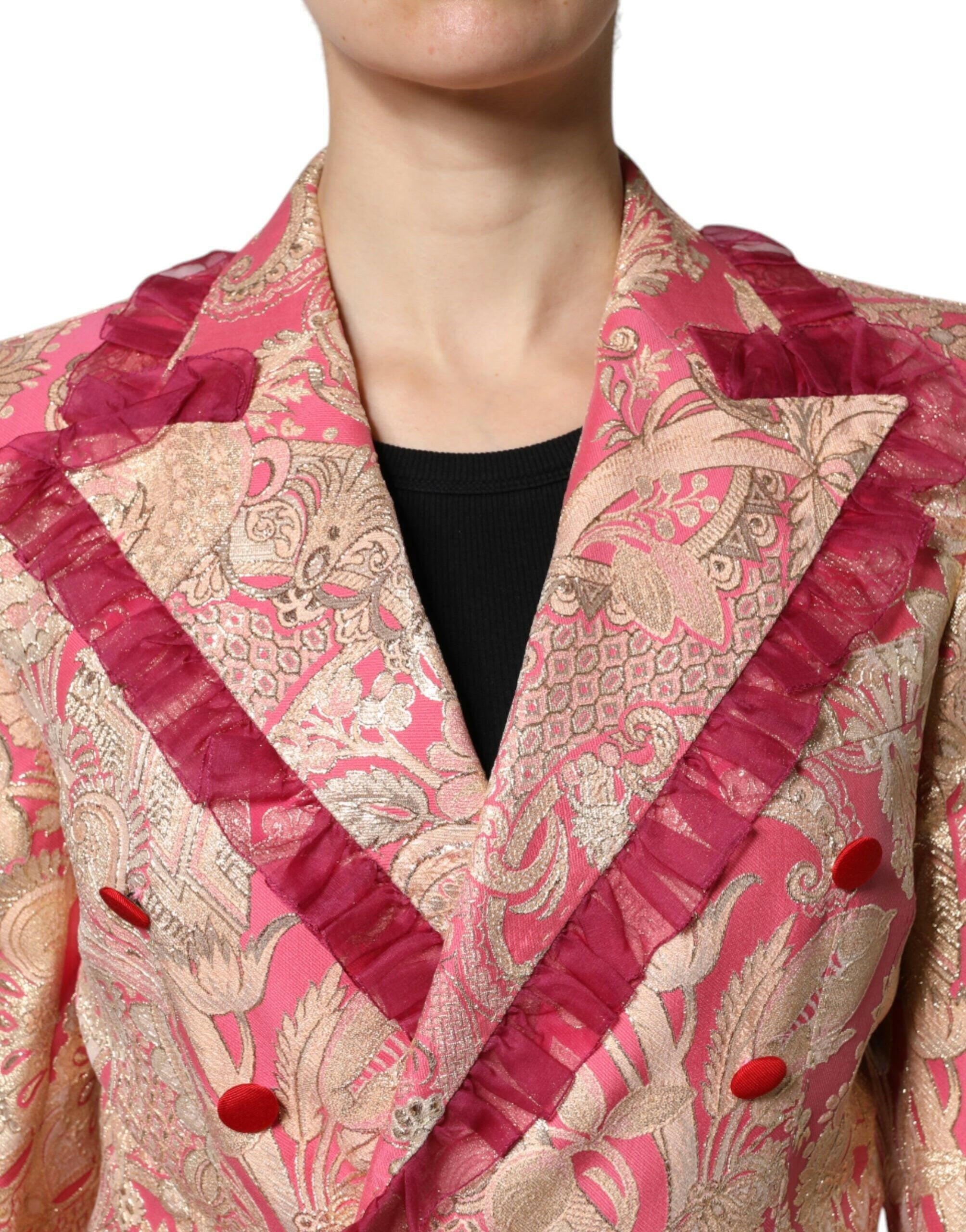 Dolce & Gabbana Pink Gold Jacquard Nylon Coat Blazer Jacket Dolce & Gabbana