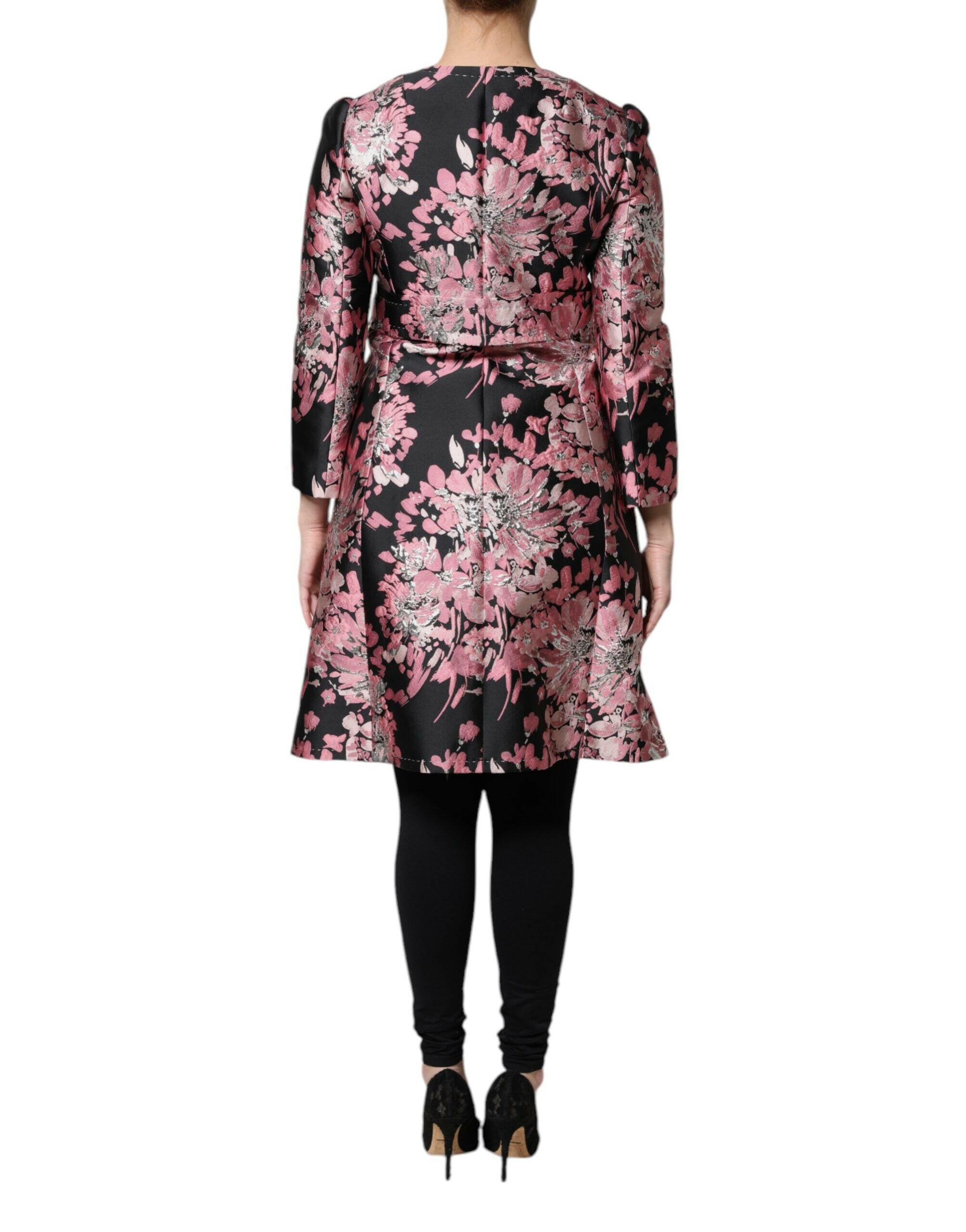 Dolce & Gabbana Pink Black Floral Brocade Trenchcoat Jacket Dolce & Gabbana