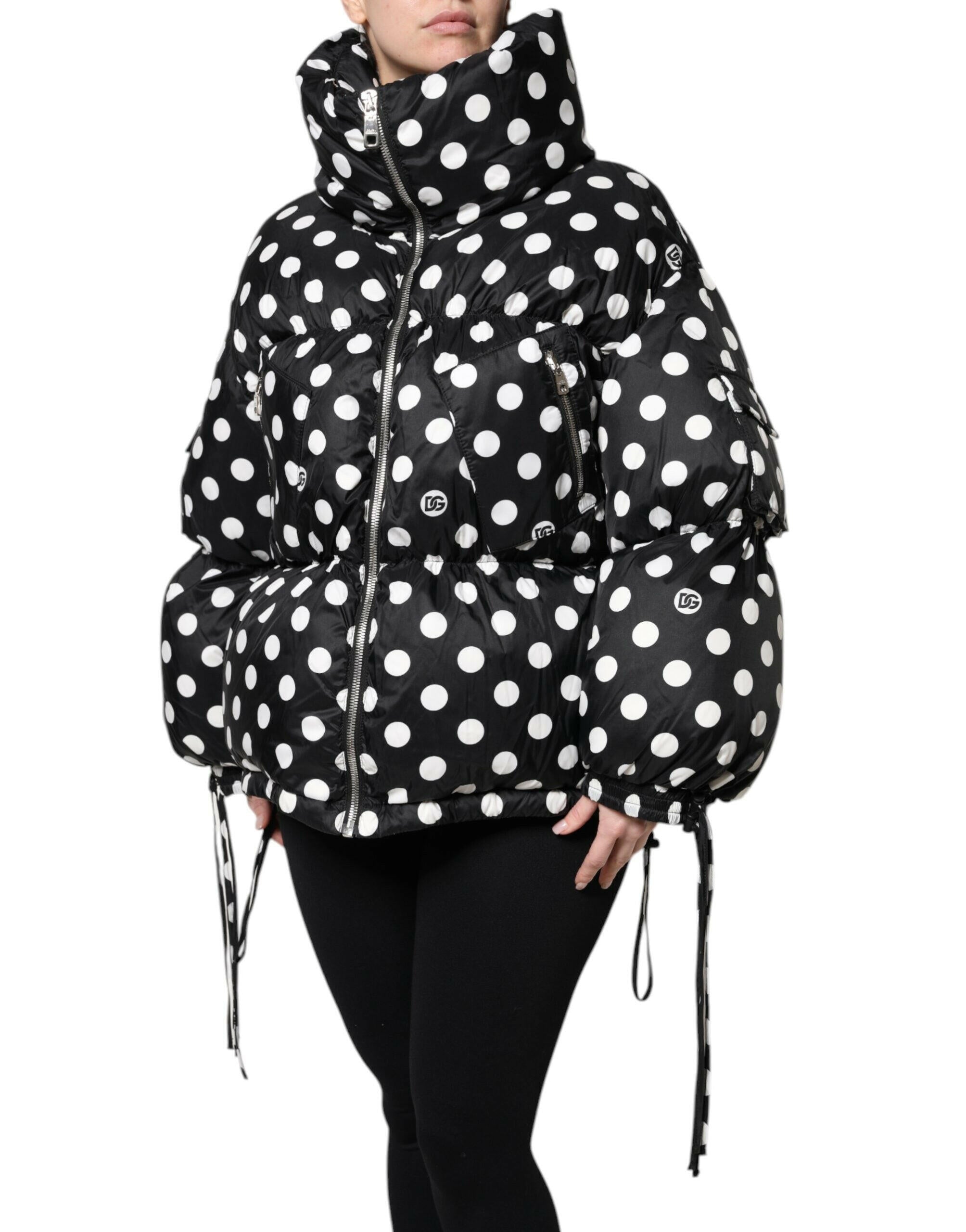 Dolce & Gabbana Black White Polka Dot Full Zip Puffer Jacket Dolce & Gabbana