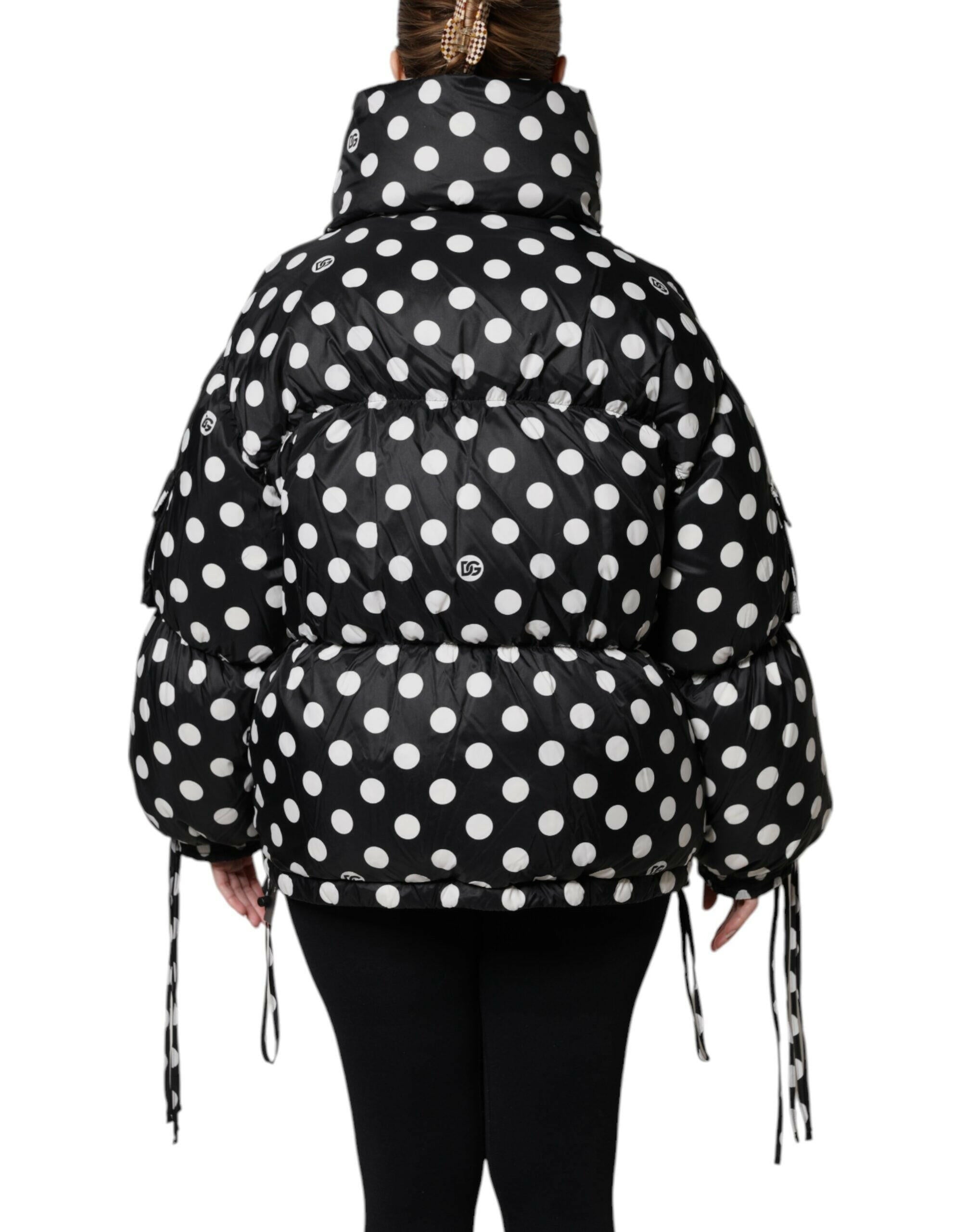 Dolce & Gabbana Black White Polka Dot Full Zip Puffer Jacket Dolce & Gabbana