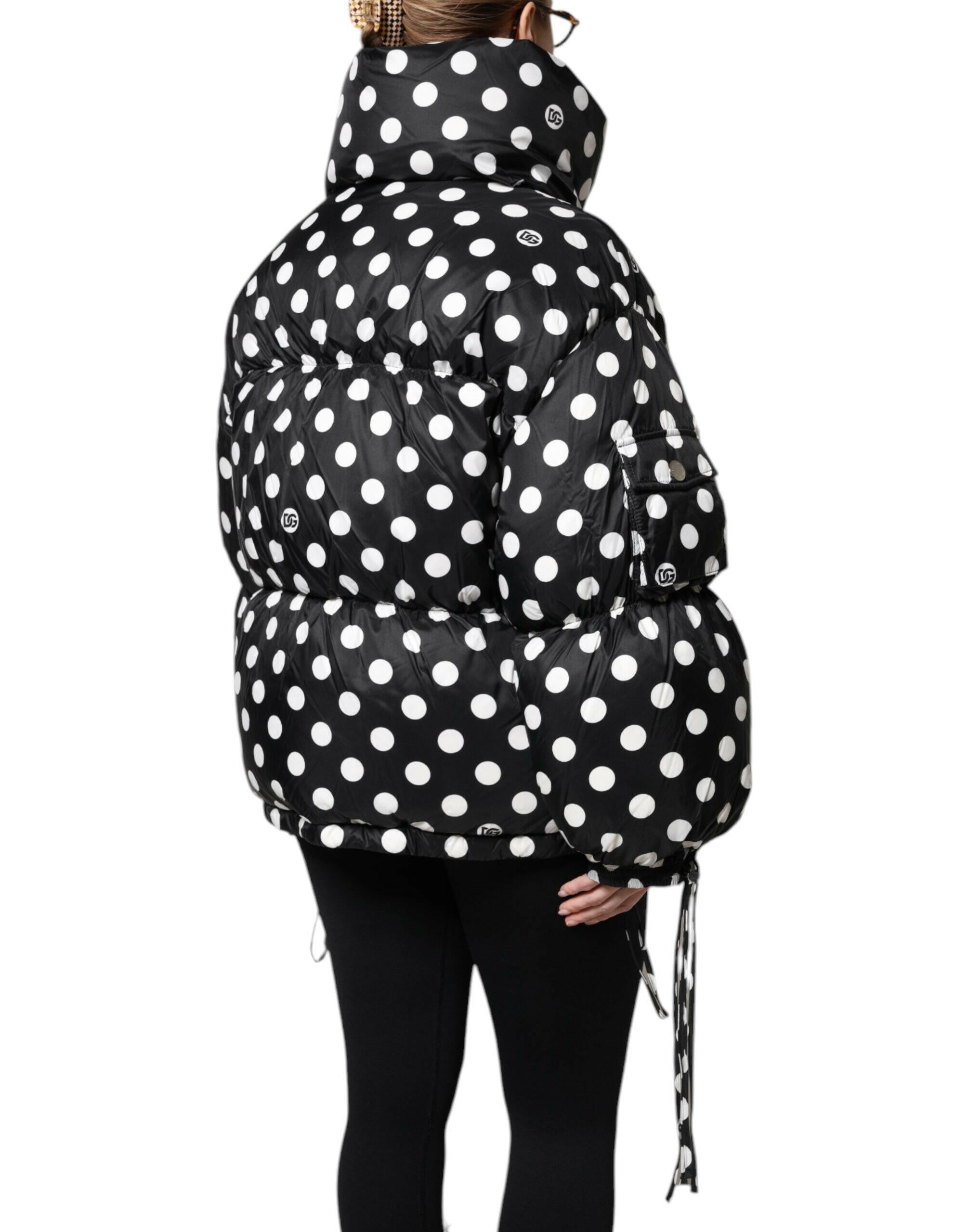 Dolce & Gabbana Black White Polka Dot Full Zip Puffer Jacket Dolce & Gabbana