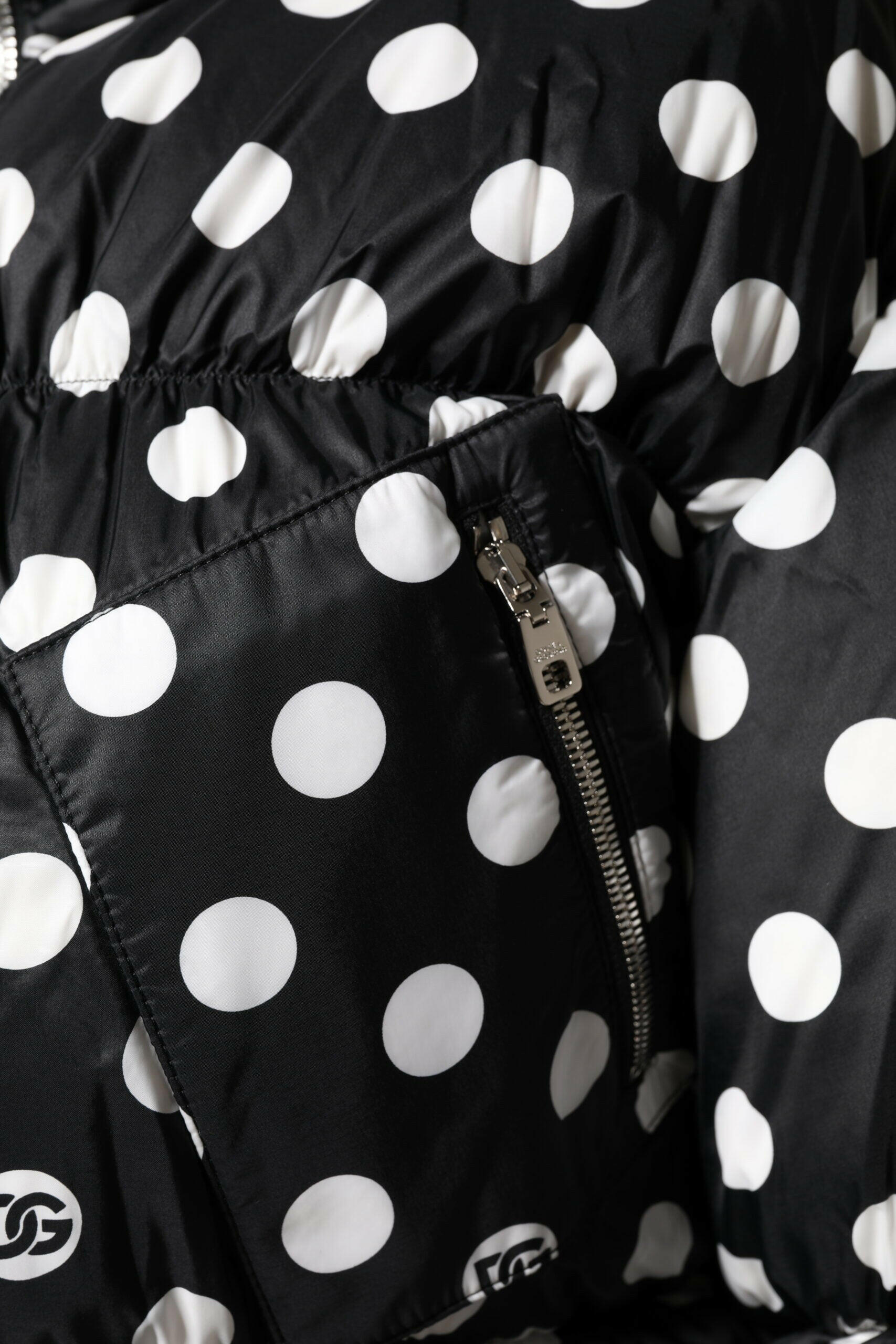 Dolce & Gabbana Black White Polka Dot Full Zip Puffer Jacket Dolce & Gabbana