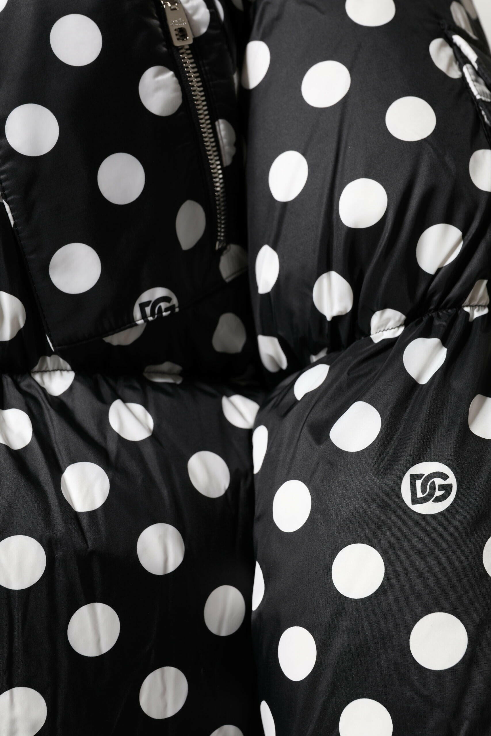 Dolce & Gabbana Black White Polka Dot Full Zip Puffer Jacket Dolce & Gabbana
