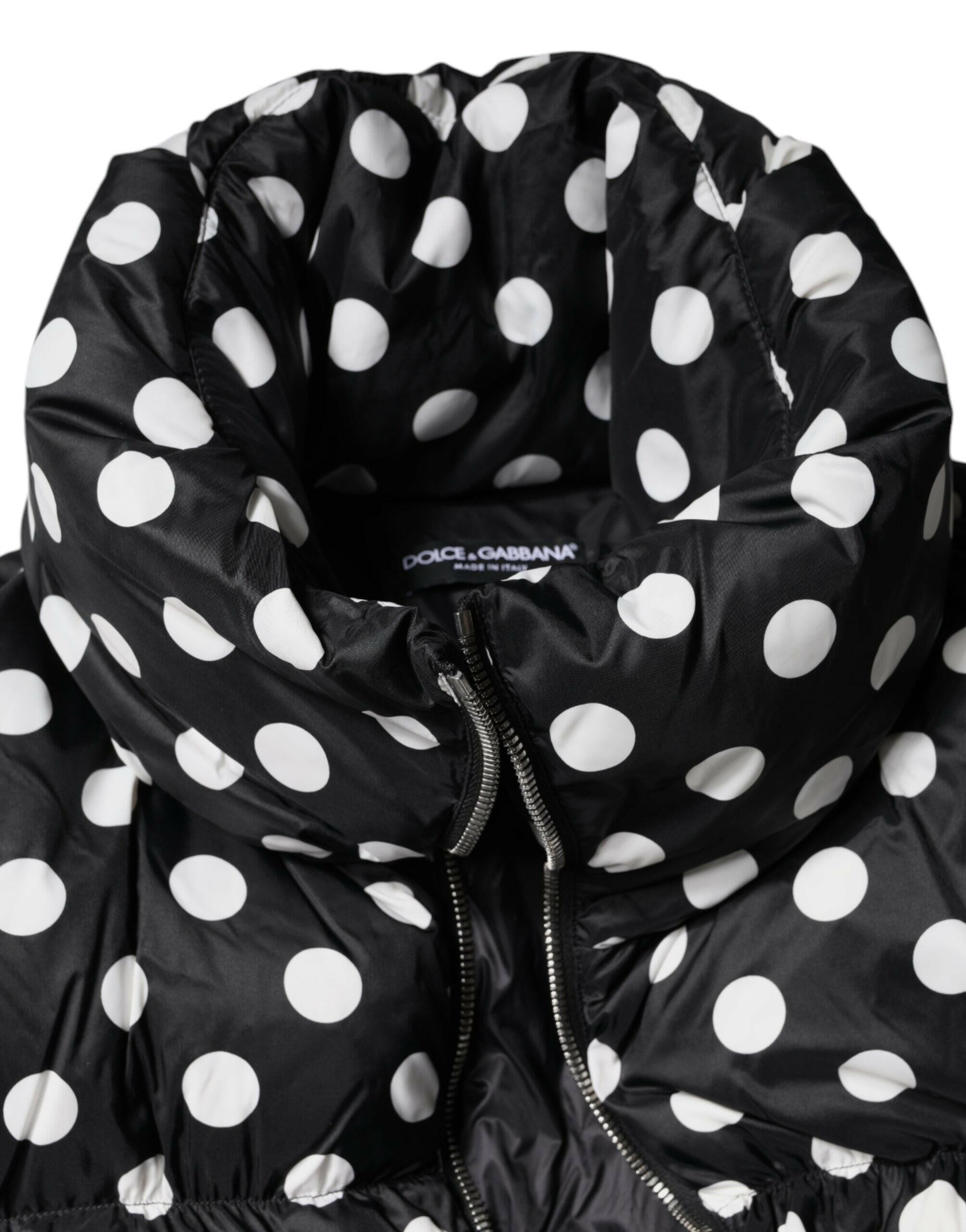 Dolce & Gabbana Black White Polka Dot Full Zip Puffer Jacket Dolce & Gabbana
