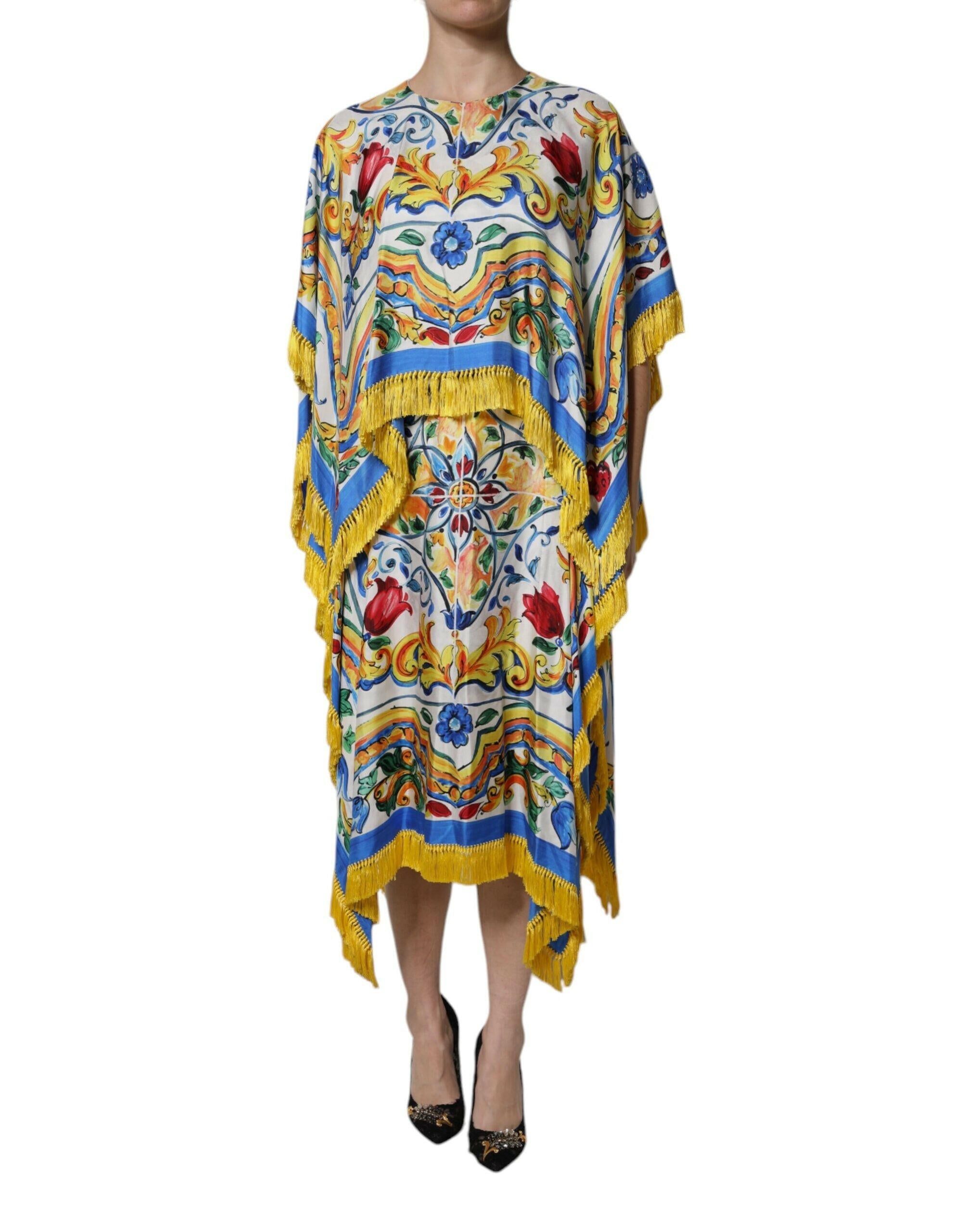 Dolce & Gabbana Multicolor Majolica Kaftan Short Sleeves Maxi Dress Dolce & Gabbana
