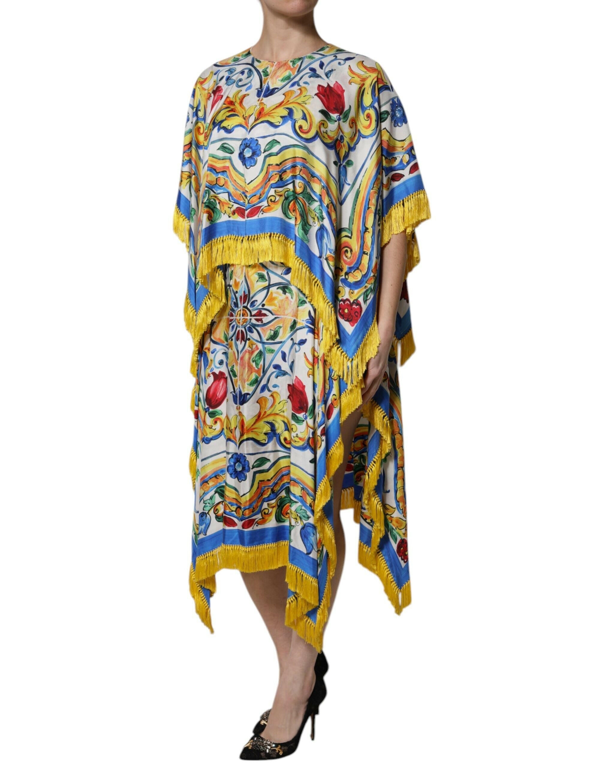 Dolce & Gabbana Multicolor Majolica Kaftan Short Sleeves Maxi Dress Dolce & Gabbana