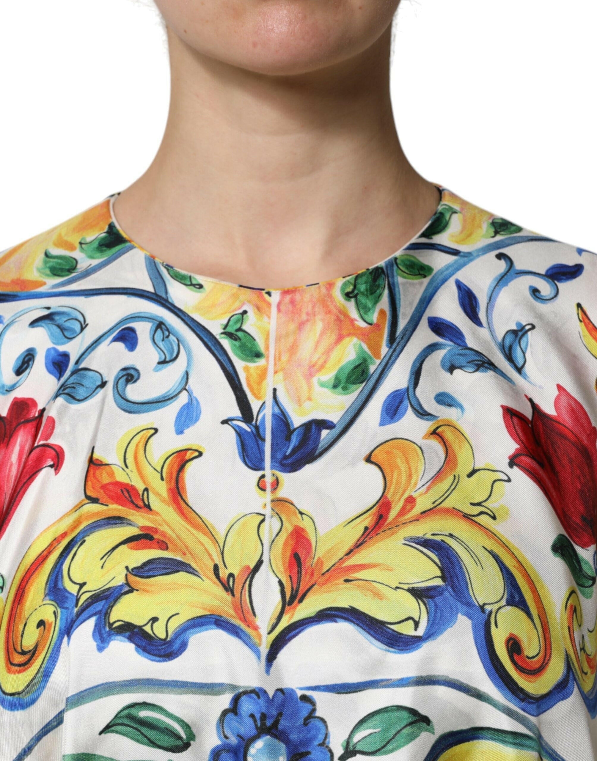 Dolce & Gabbana Multicolor Majolica Kaftan Short Sleeves Maxi Dress Dolce & Gabbana