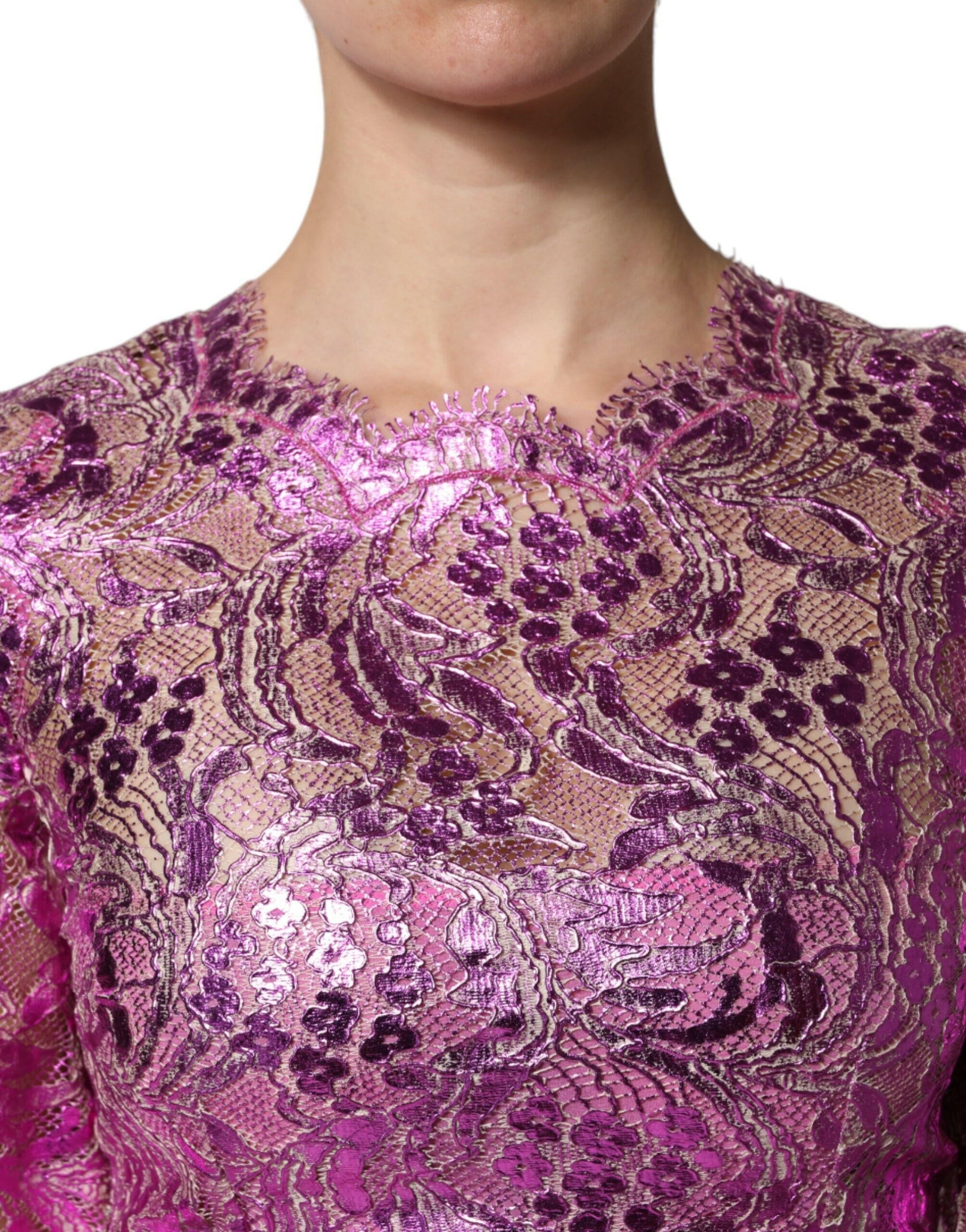 Dolce & Gabbana Metallic Fuchsia Floral Sheath Mini Dress Dolce & Gabbana