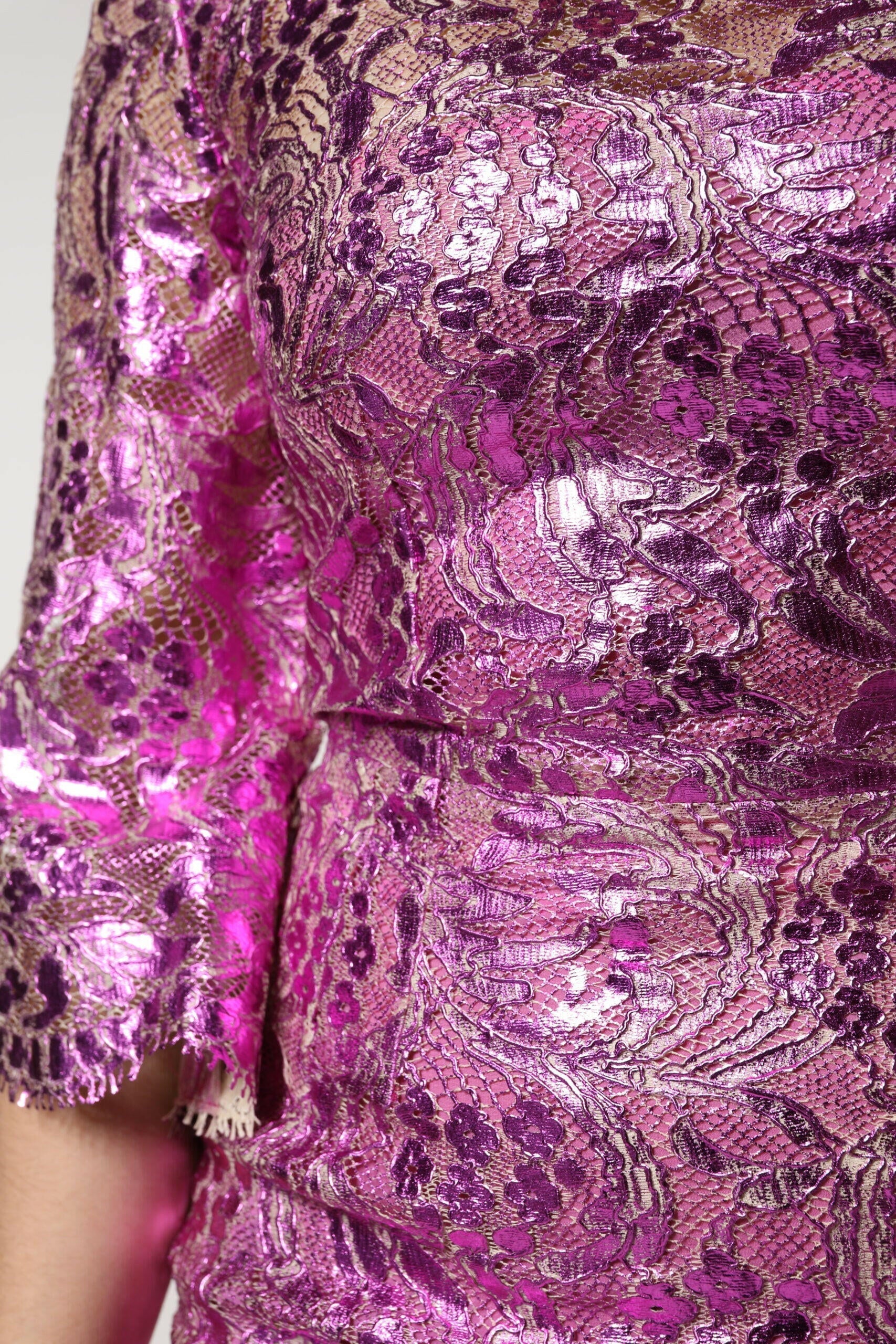 Dolce & Gabbana Metallic Fuchsia Floral Sheath Mini Dress Dolce & Gabbana