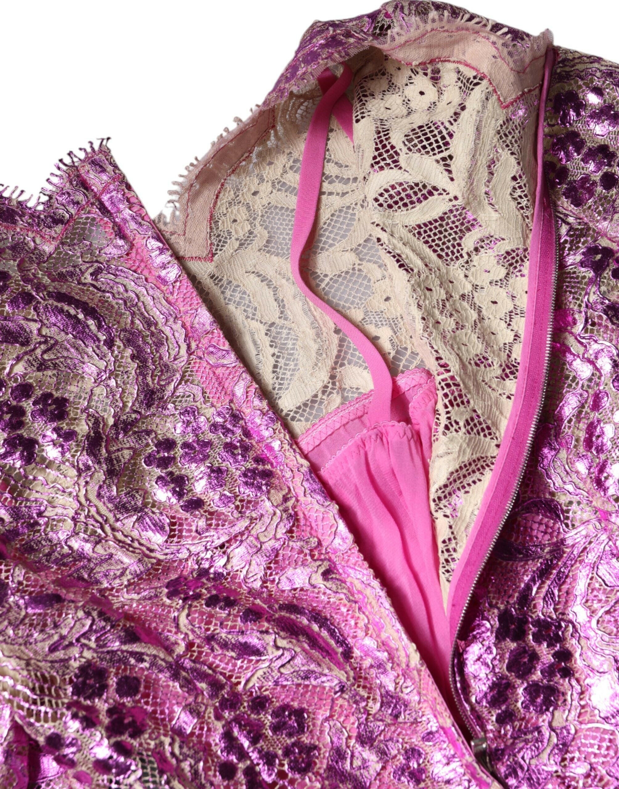 Dolce & Gabbana Metallic Fuchsia Floral Sheath Mini Dress Dolce & Gabbana
