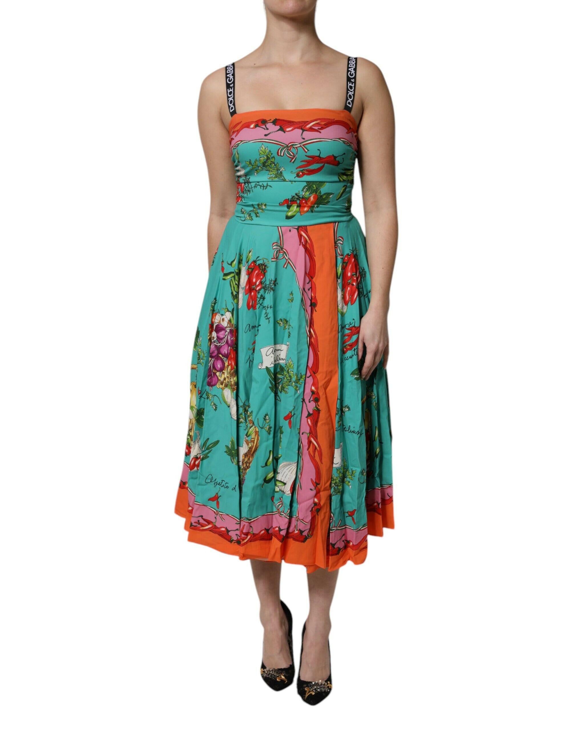 Dolce & Gabbana Multicolor Printed Silk Sleeveless Midi Dress Dolce & Gabbana