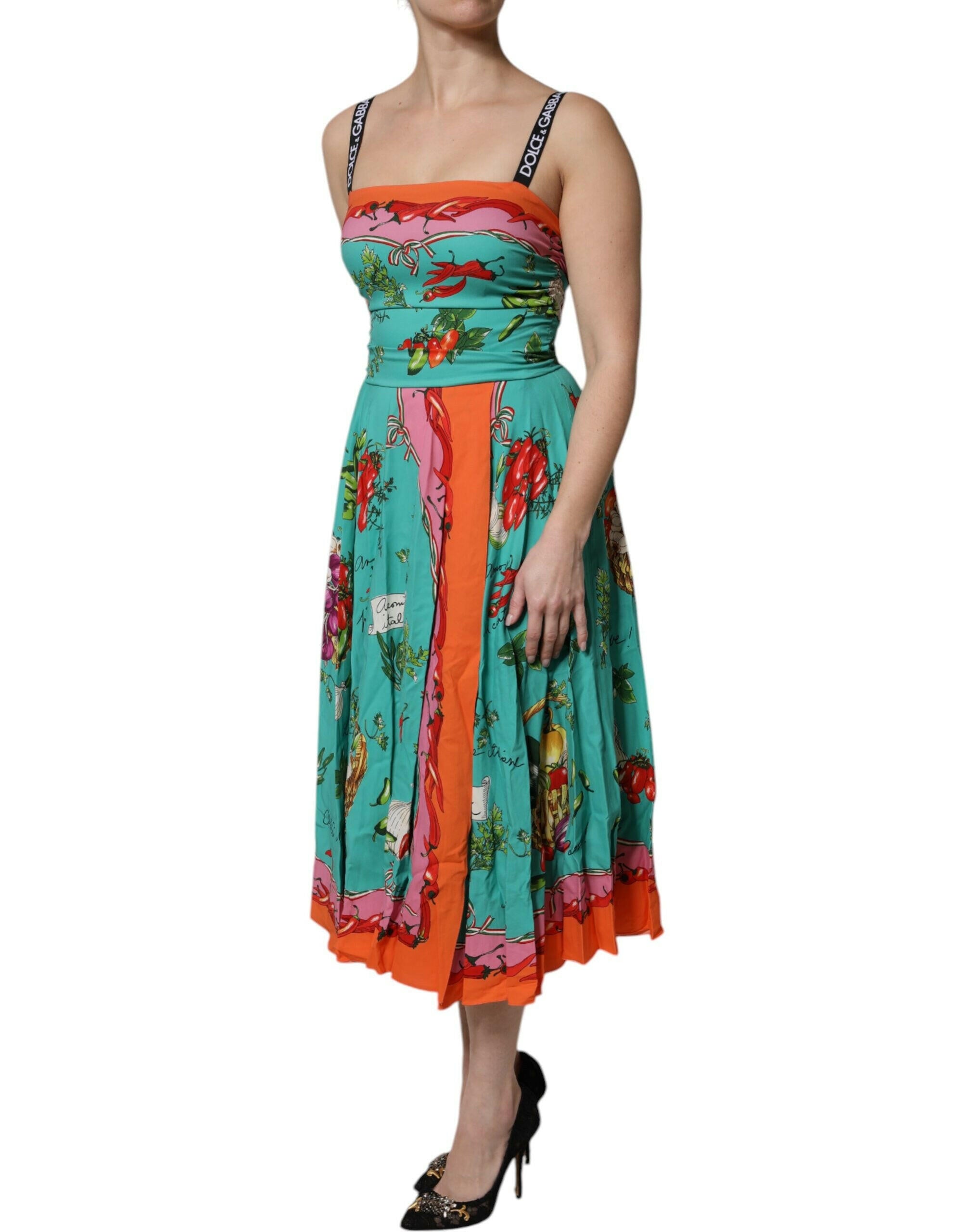 Dolce & Gabbana Multicolor Printed Silk Sleeveless Midi Dress Dolce & Gabbana