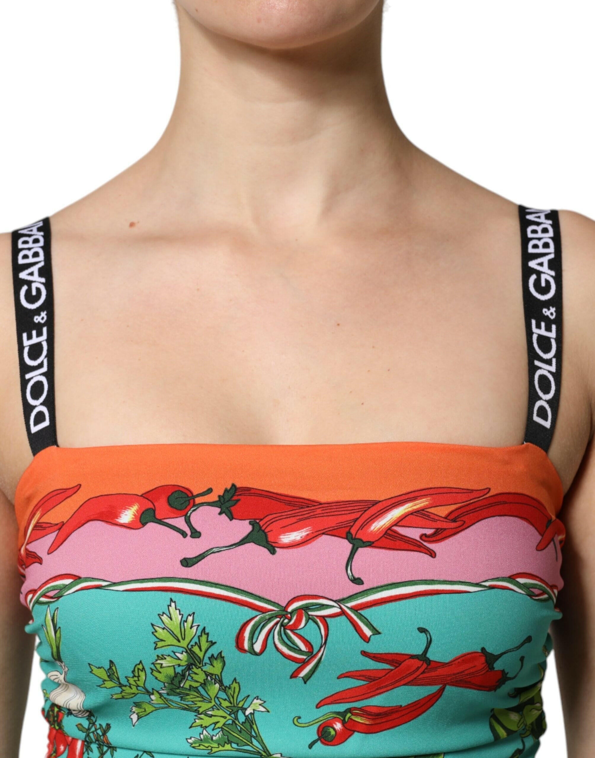 Dolce & Gabbana Multicolor Printed Silk Sleeveless Midi Dress Dolce & Gabbana