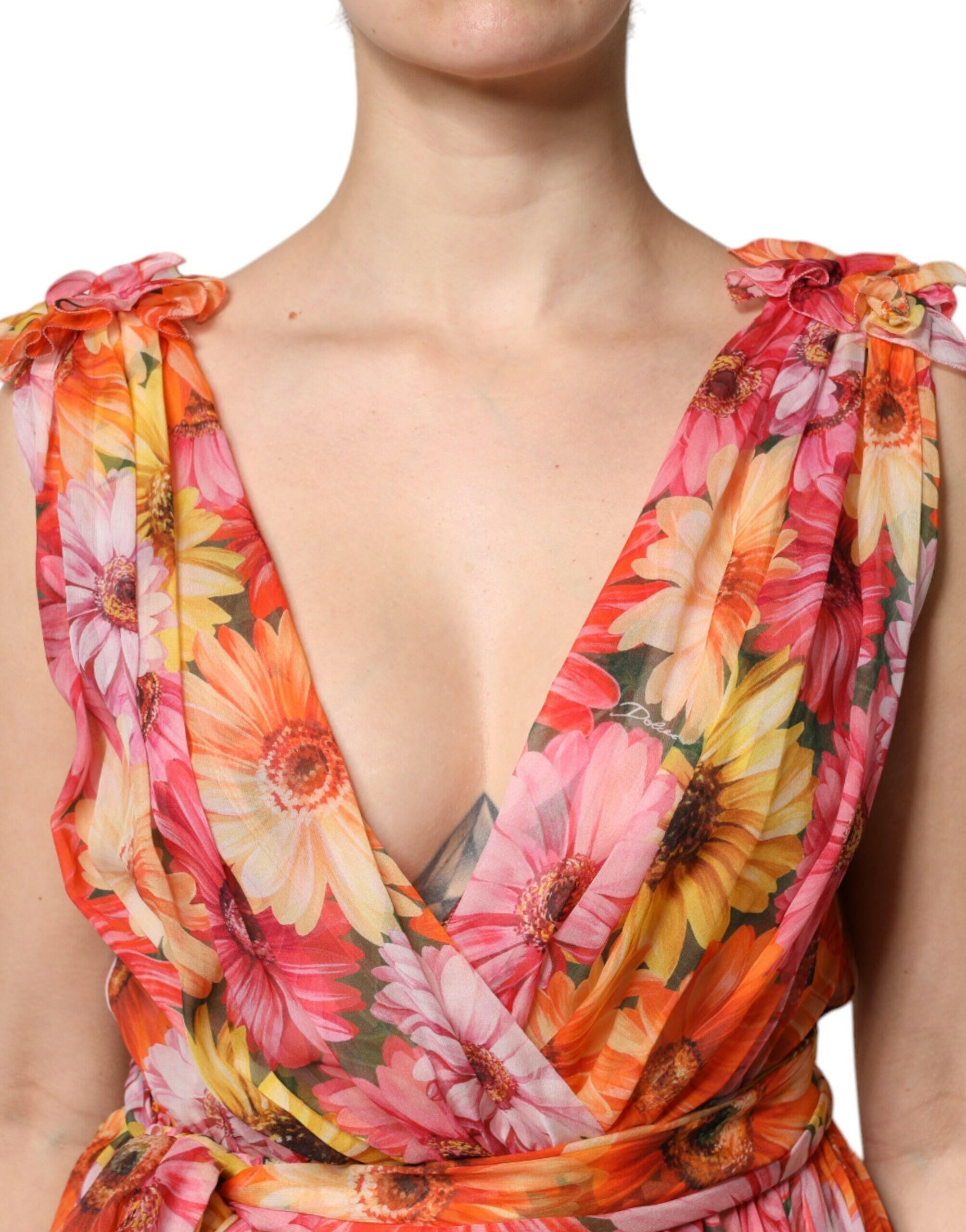 Dolce & Gabbana Multicolor Floral Silk V-neck Chiffon Dress Dolce & Gabbana