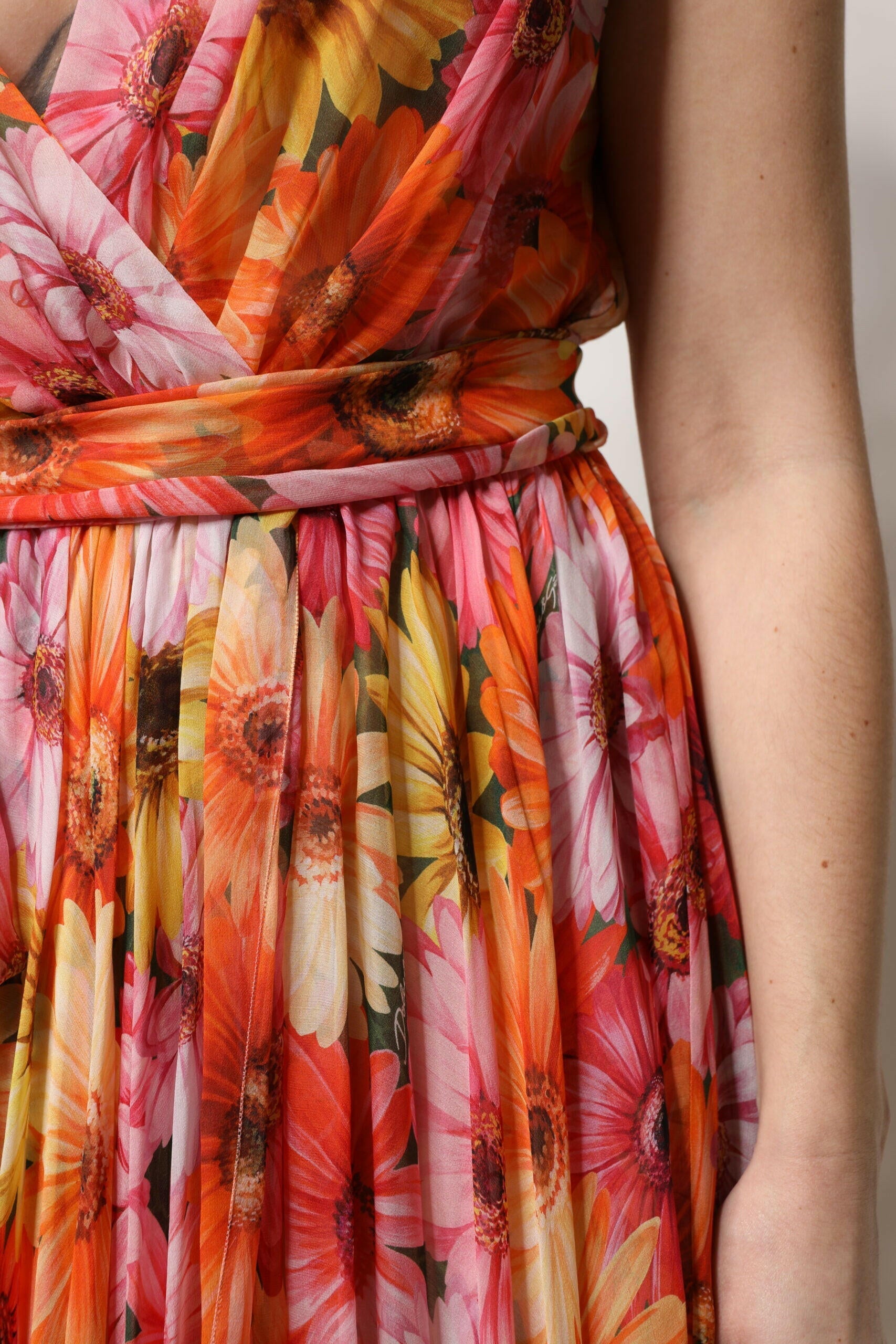 Dolce & Gabbana Multicolor Floral Silk V-neck Chiffon Dress Dolce & Gabbana