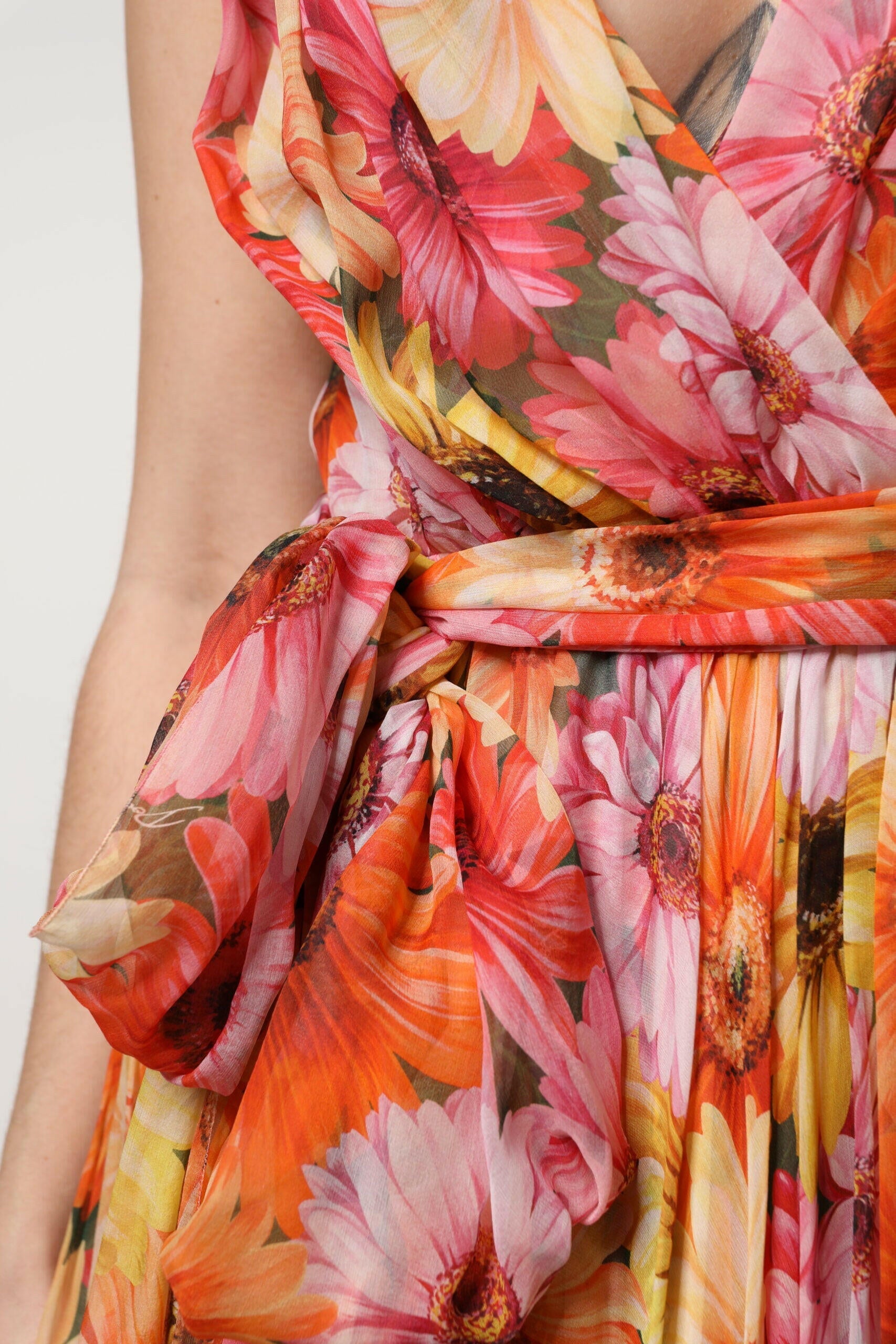 Dolce & Gabbana Multicolor Floral Silk V-neck Chiffon Dress Dolce & Gabbana