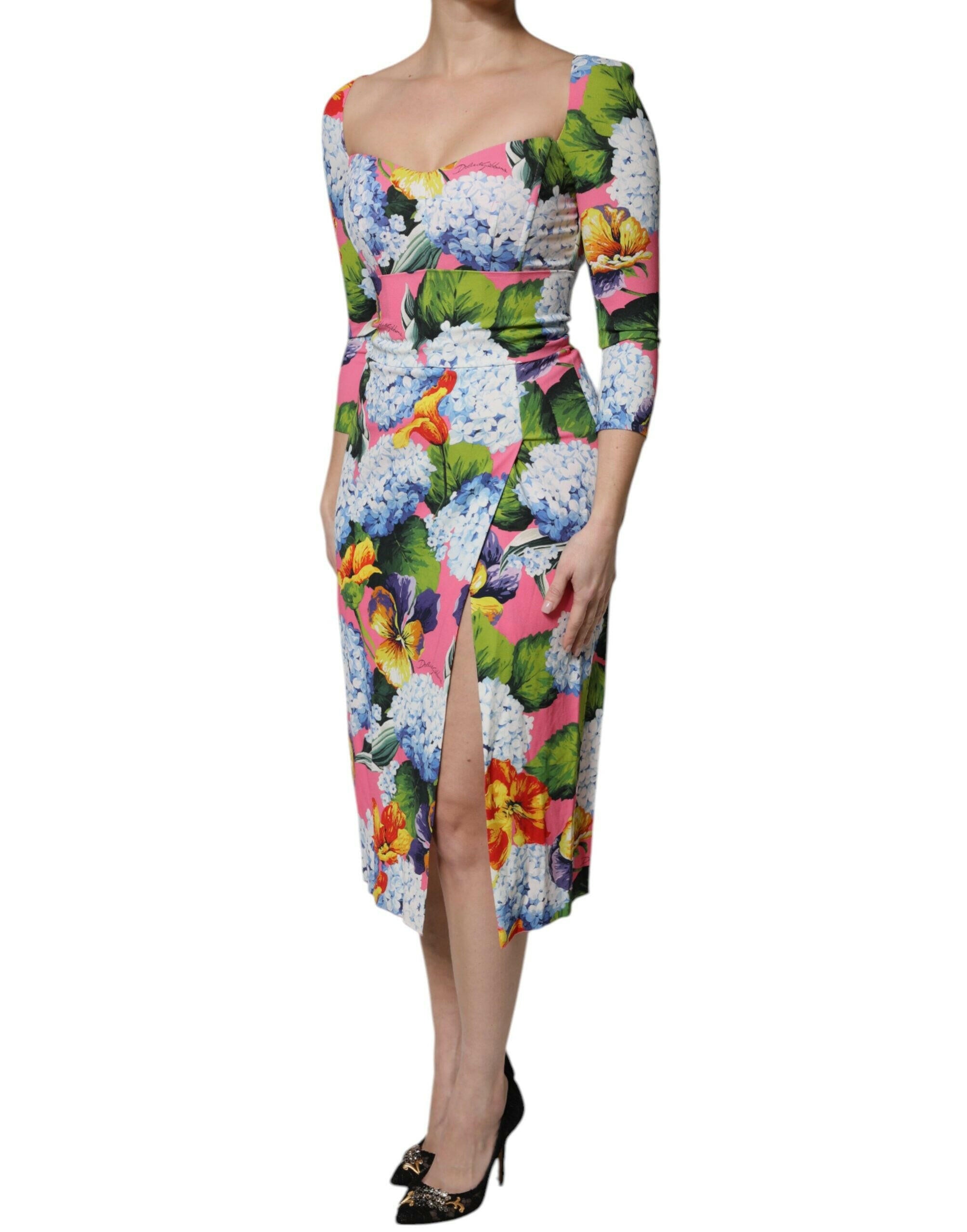 Dolce & Gabbana Multicolor Floral Side Slit Midi Dress Dolce & Gabbana