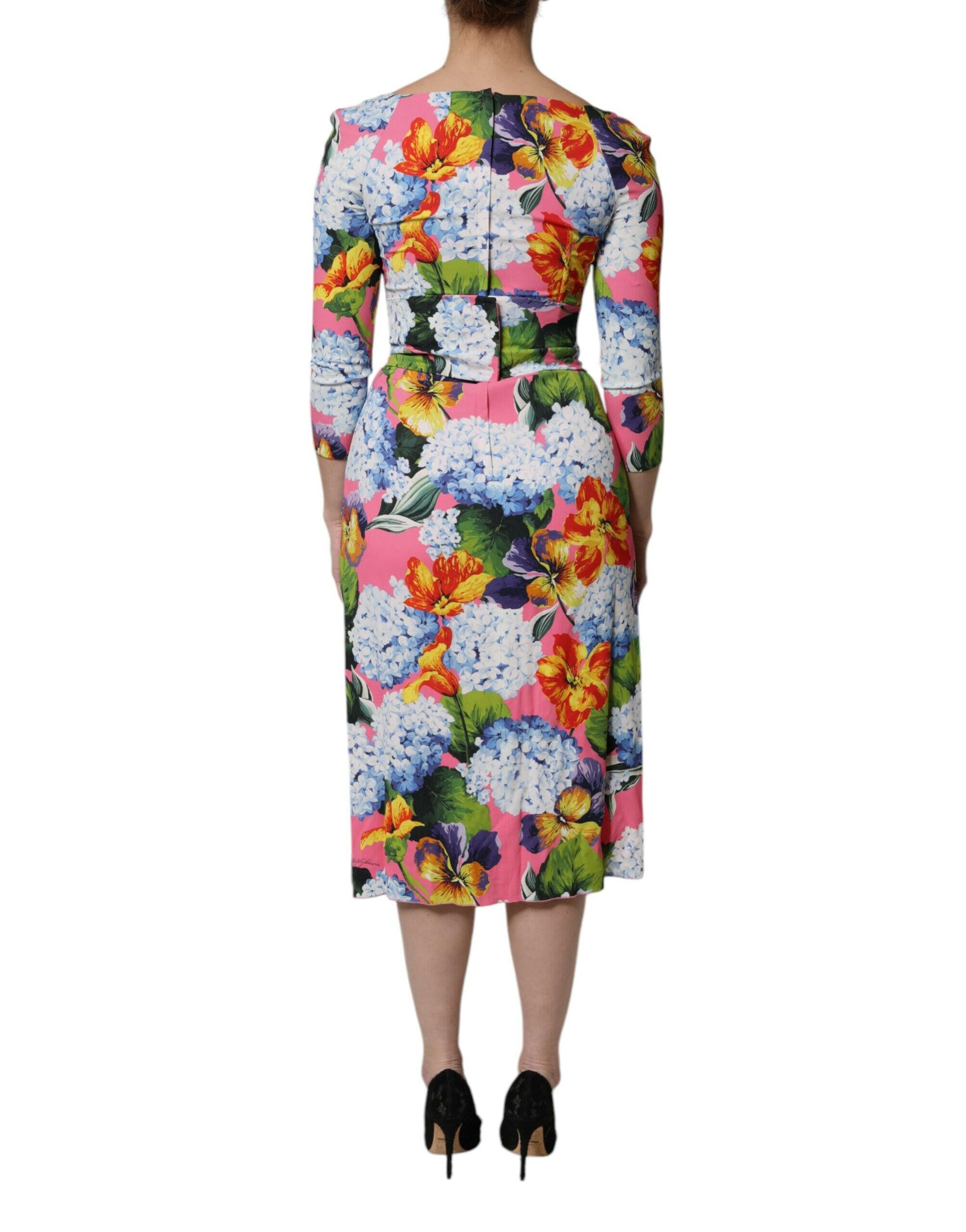 Dolce & Gabbana Multicolor Floral Side Slit Midi Dress Dolce & Gabbana