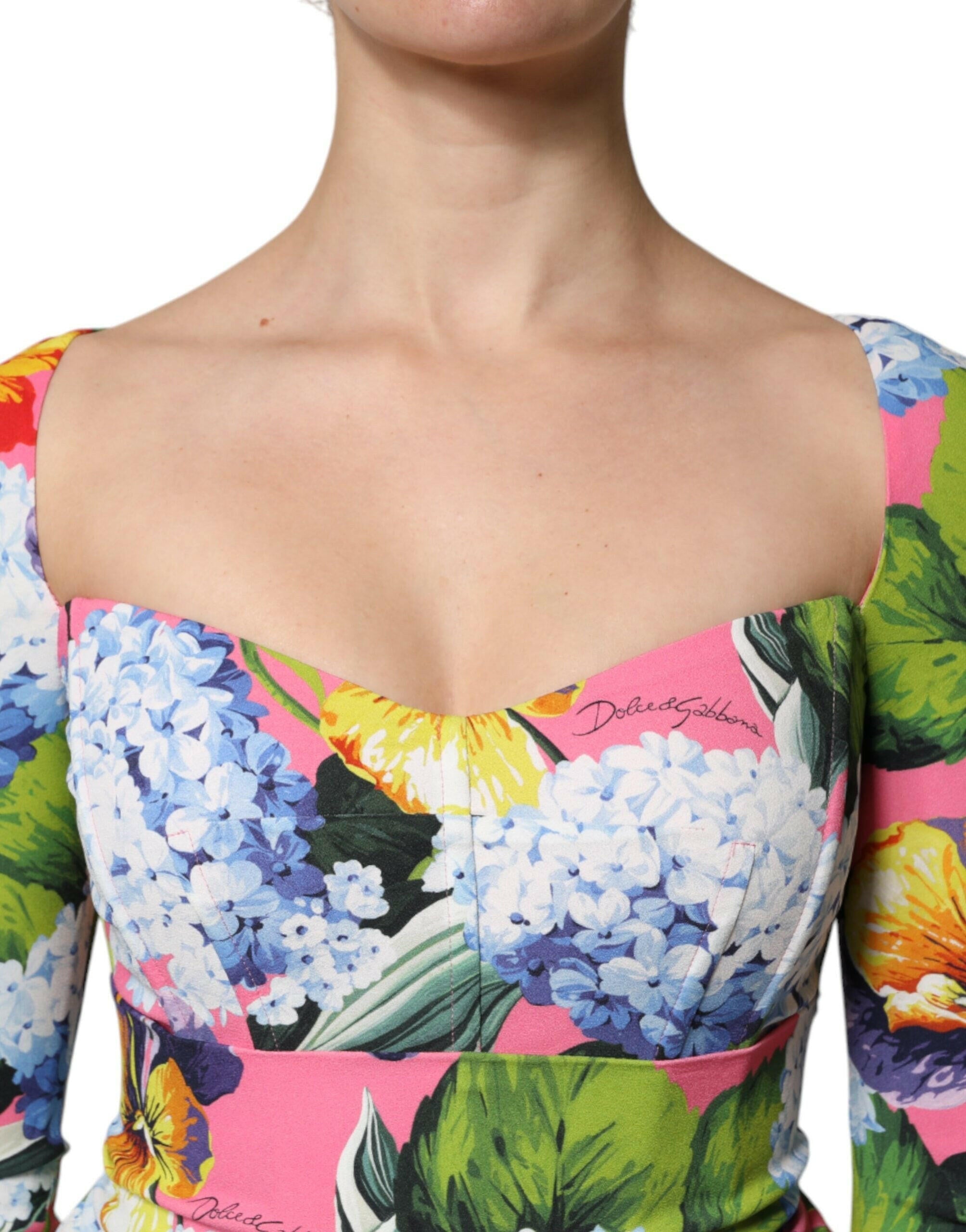 Dolce & Gabbana Multicolor Floral Side Slit Midi Dress Dolce & Gabbana