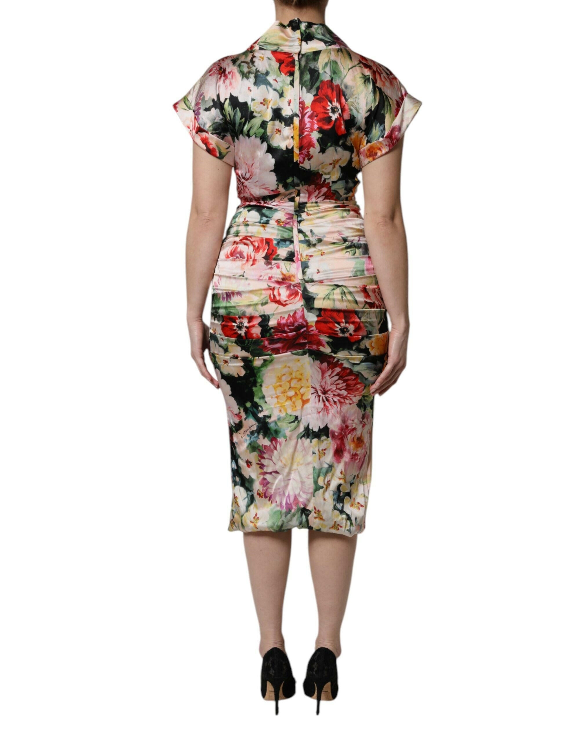 Dolce & Gabbana Multicolor Floral Short Sleeves Sheath Midi Dress Dolce & Gabbana