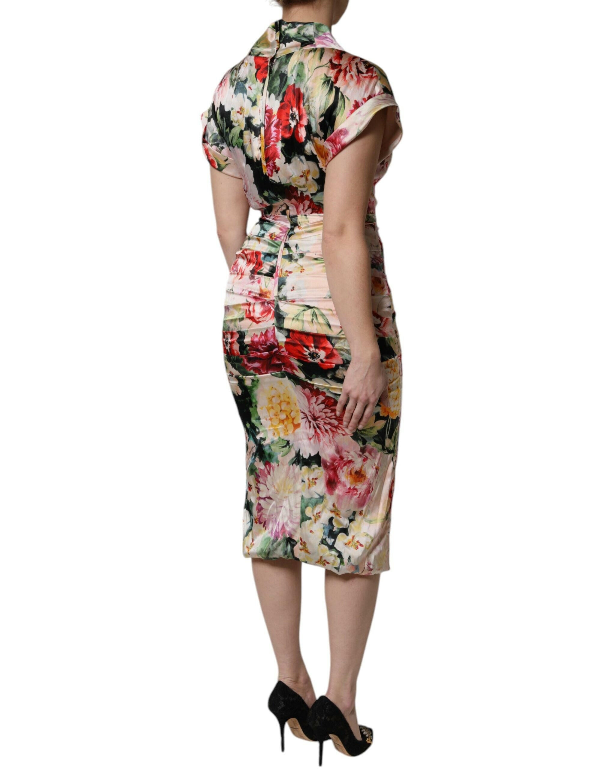 Dolce & Gabbana Multicolor Floral Short Sleeves Sheath Midi Dress Dolce & Gabbana