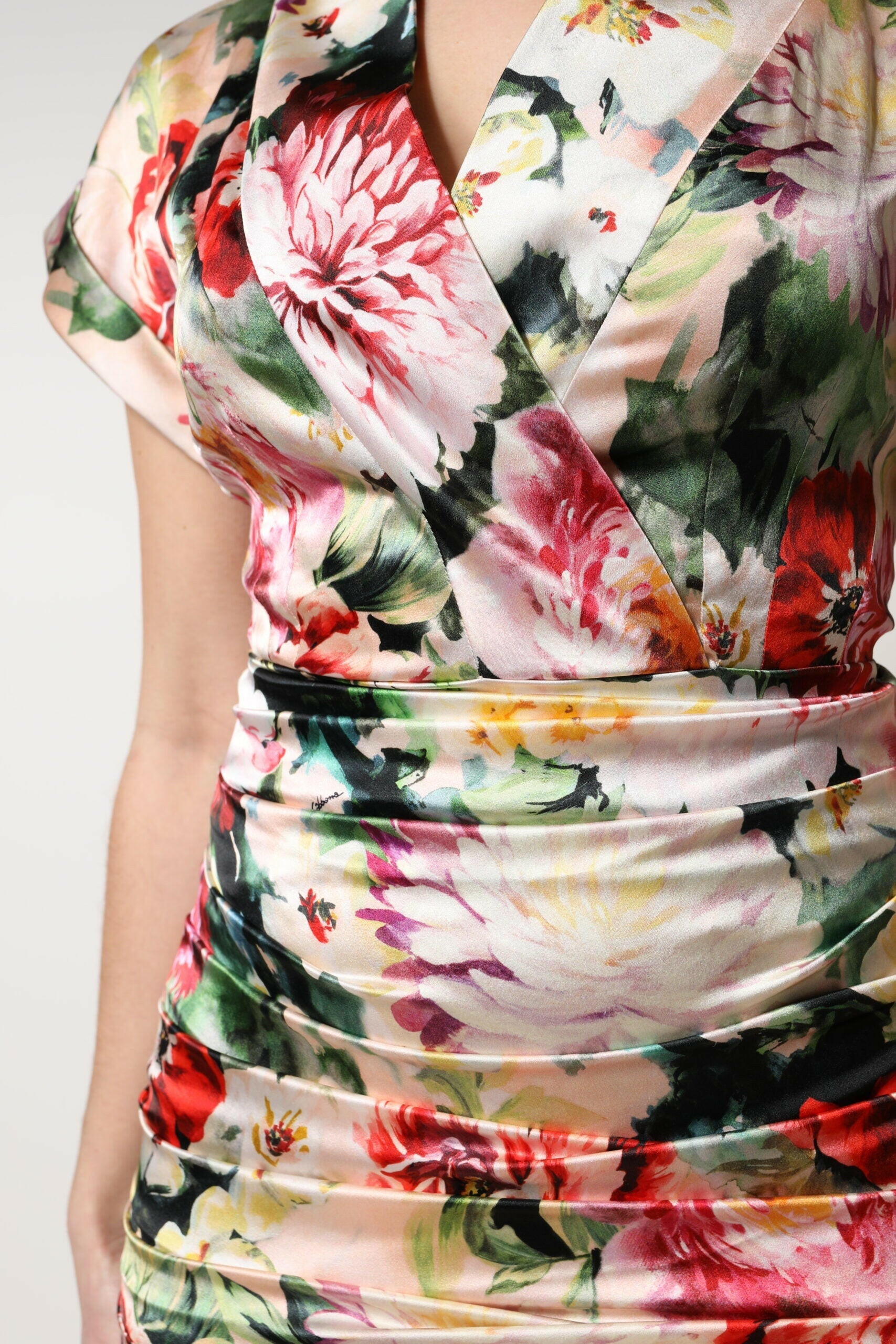 Dolce & Gabbana Multicolor Floral Short Sleeves Sheath Midi Dress Dolce & Gabbana