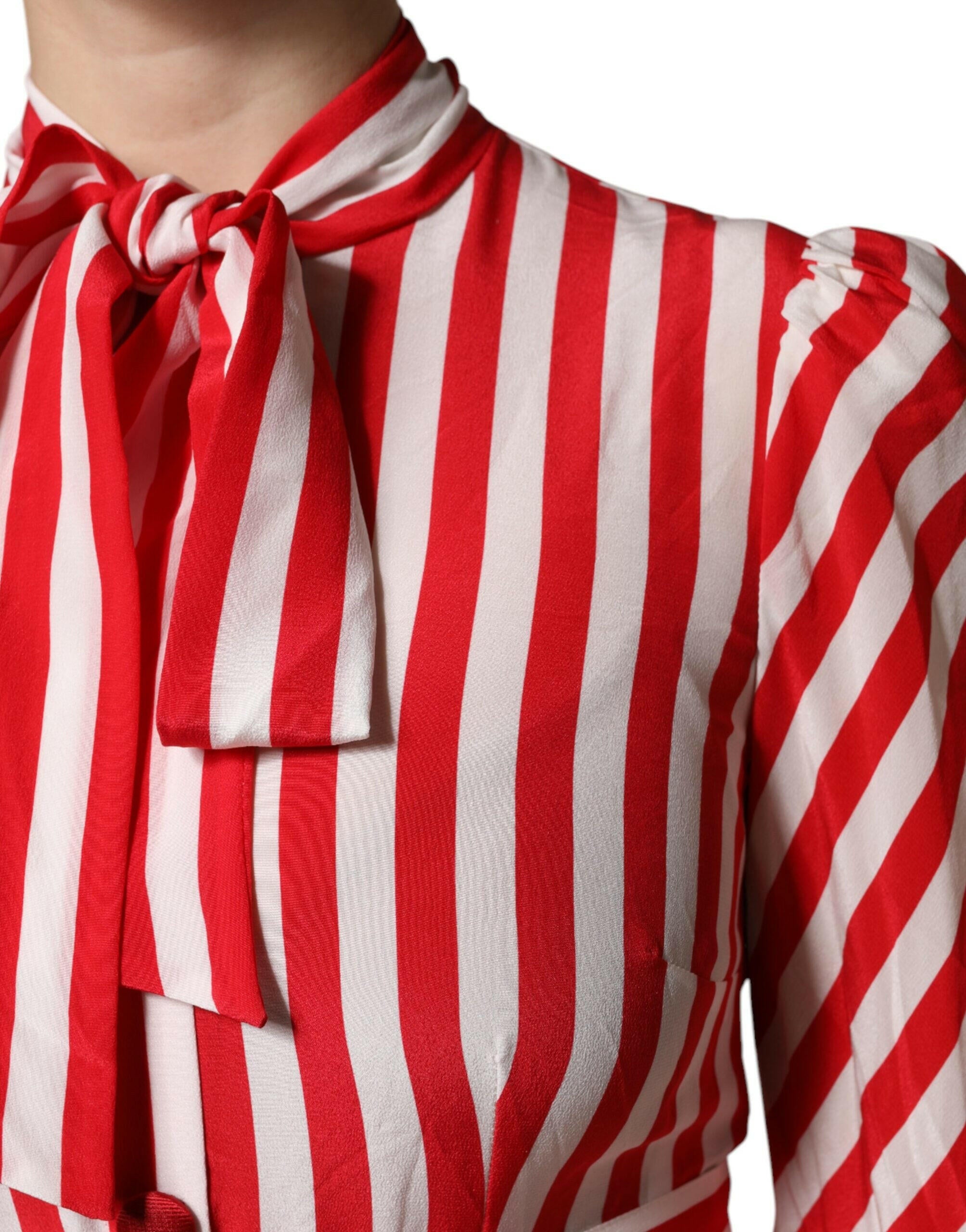 Dolce & Gabbana White Red Stripes Long Sleeves Midi Dress Dolce & Gabbana