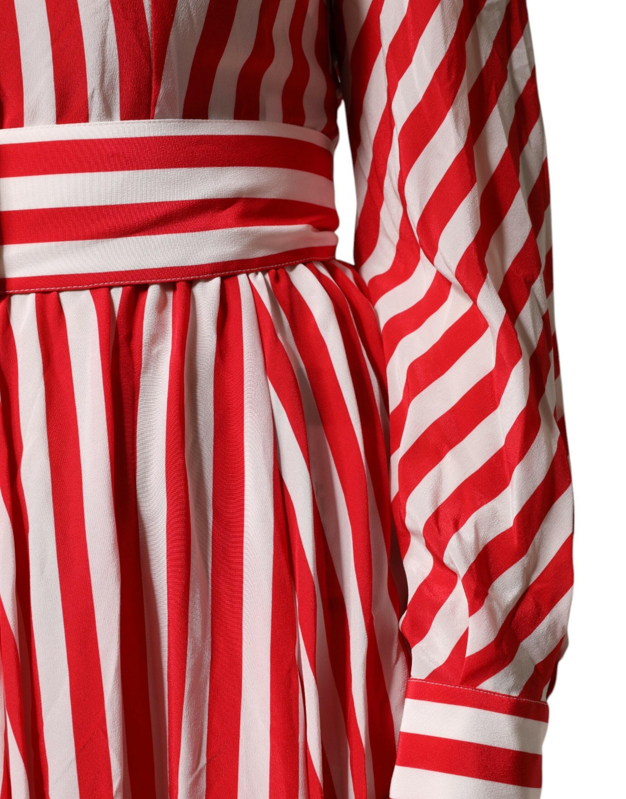 Dolce & Gabbana White Red Stripes Long Sleeves Midi Dress Dolce & Gabbana