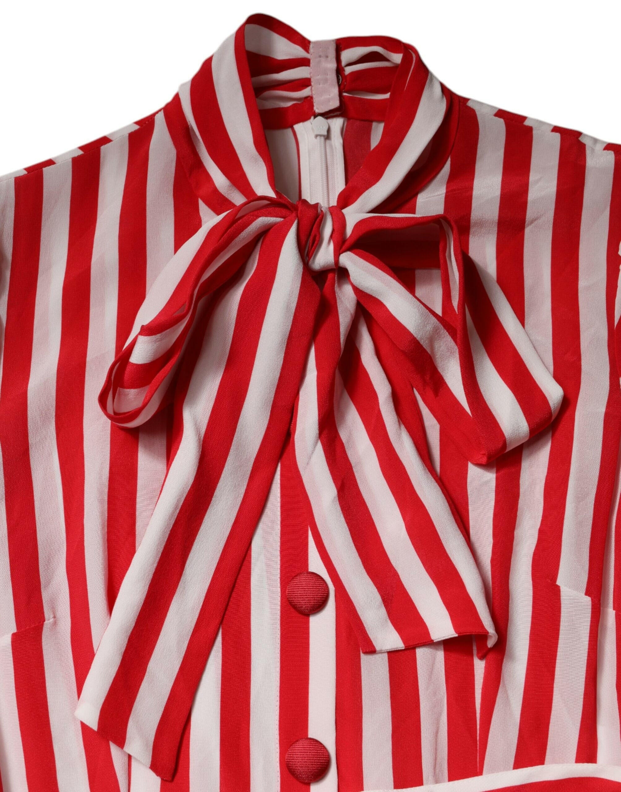 Dolce & Gabbana White Red Stripes Long Sleeves Midi Dress Dolce & Gabbana