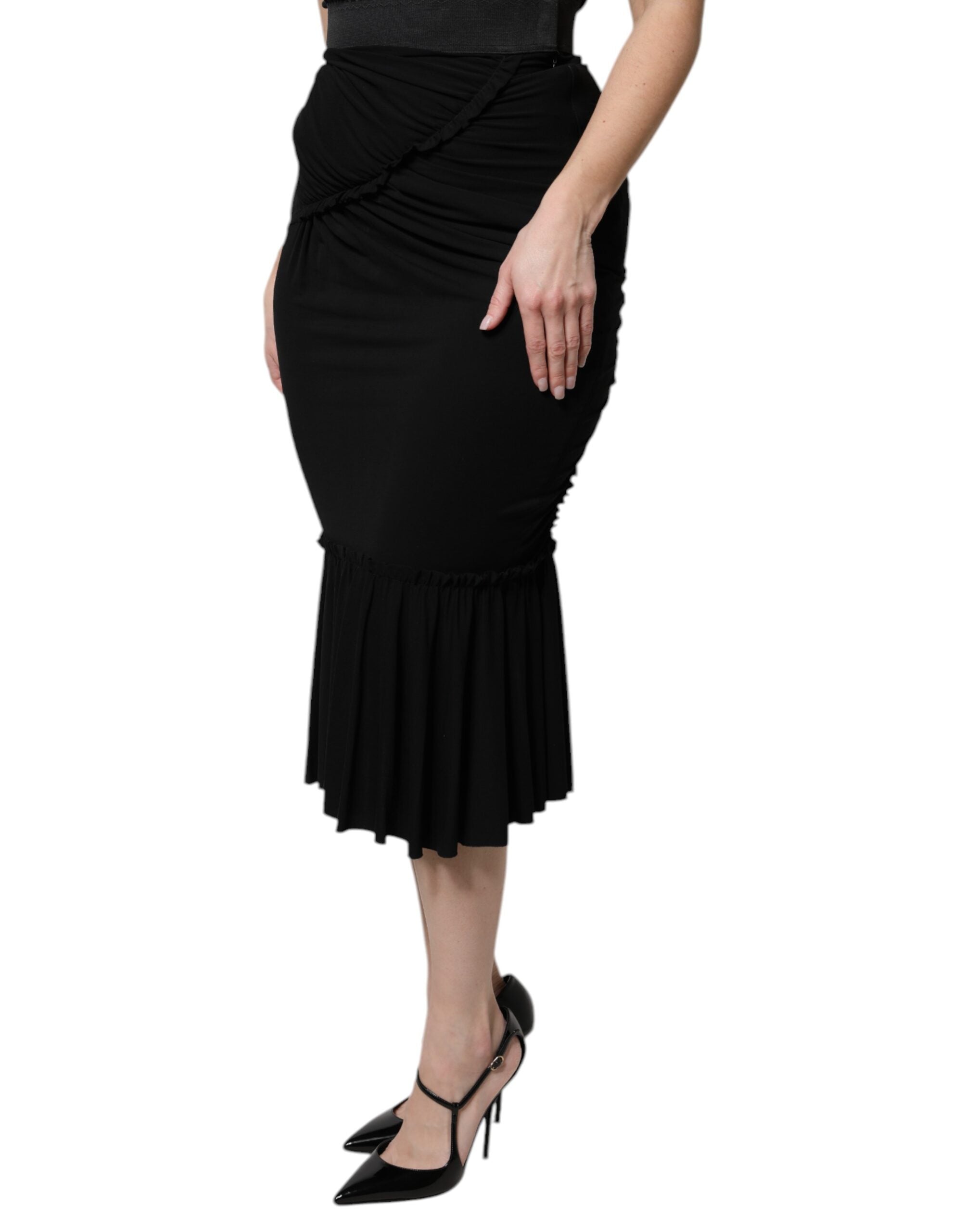 Dolce & Gabbana Black Mermaid Cut High Waist Midi Skirt Dolce & Gabbana