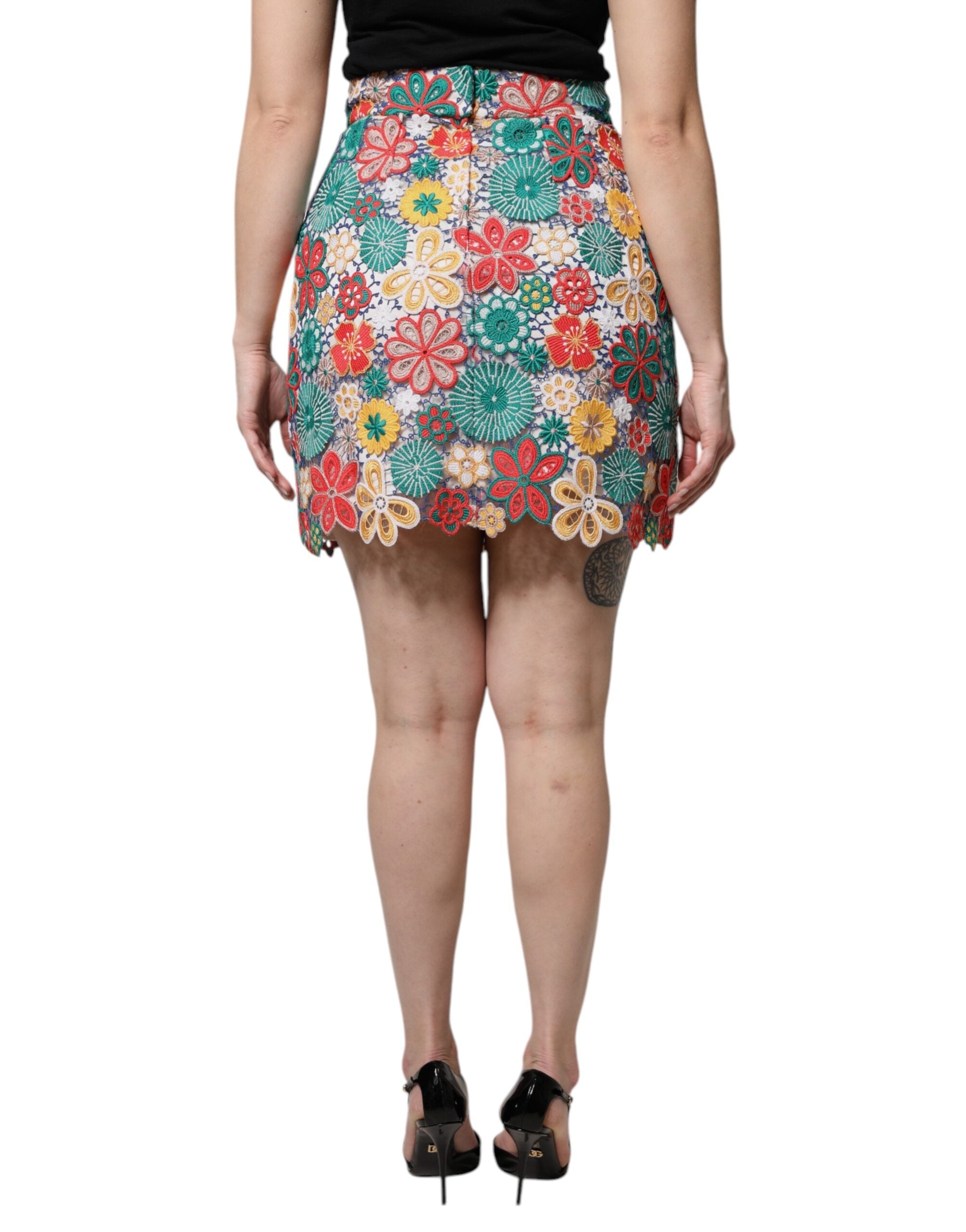 Dolce & Gabbana Multicolor Floral Lace High Waist Mini Skirt Dolce & Gabbana