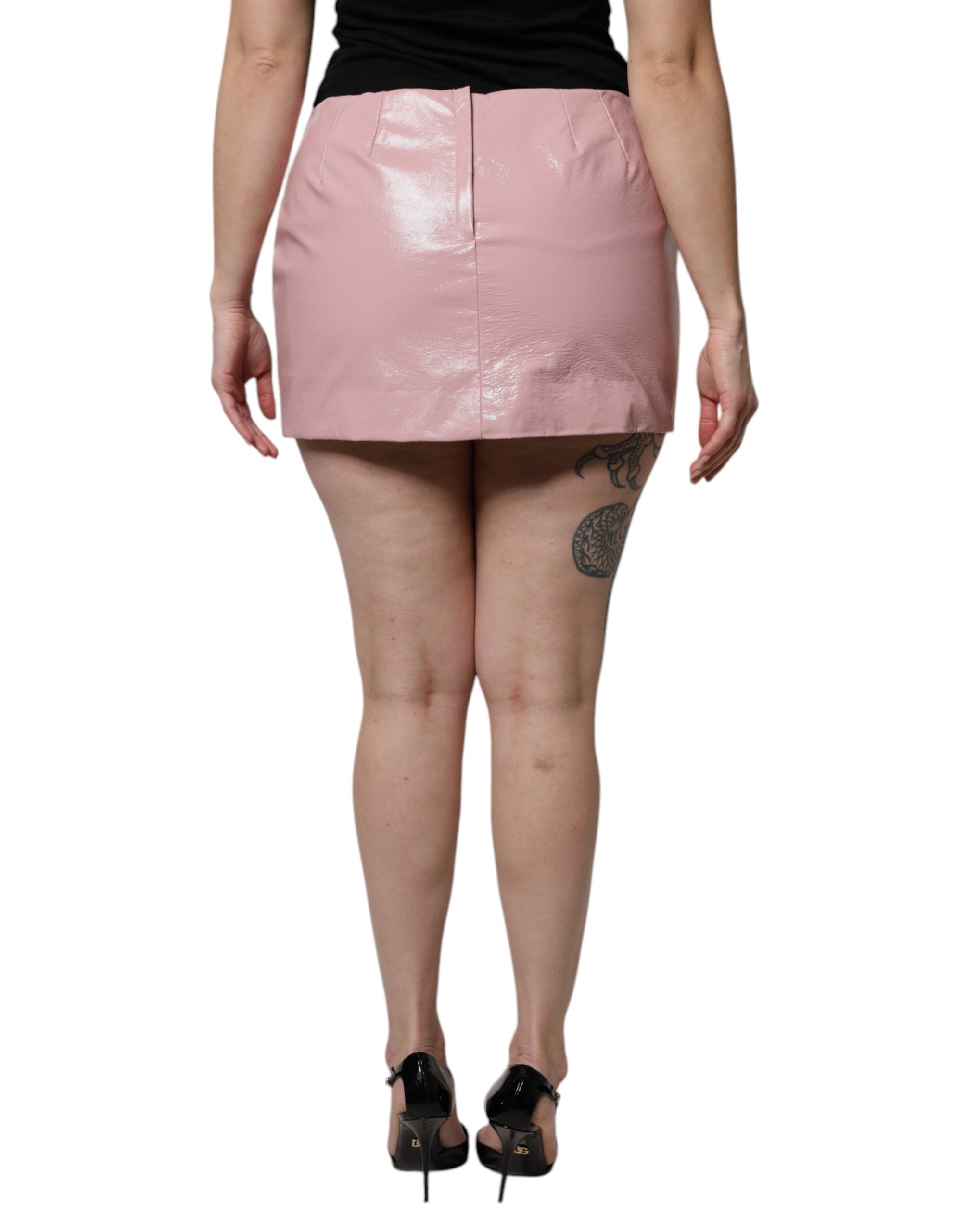 Dolce & Gabbana Glossy Pink Cotton High Waist Mini Skirt Dolce & Gabbana