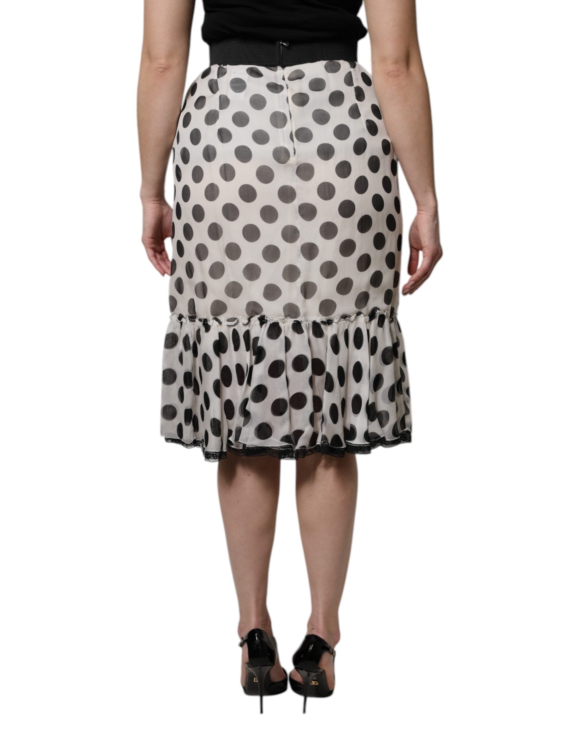 Dolce & Gabbana White Black Polka Dots Knee Length Skirt Dolce & Gabbana