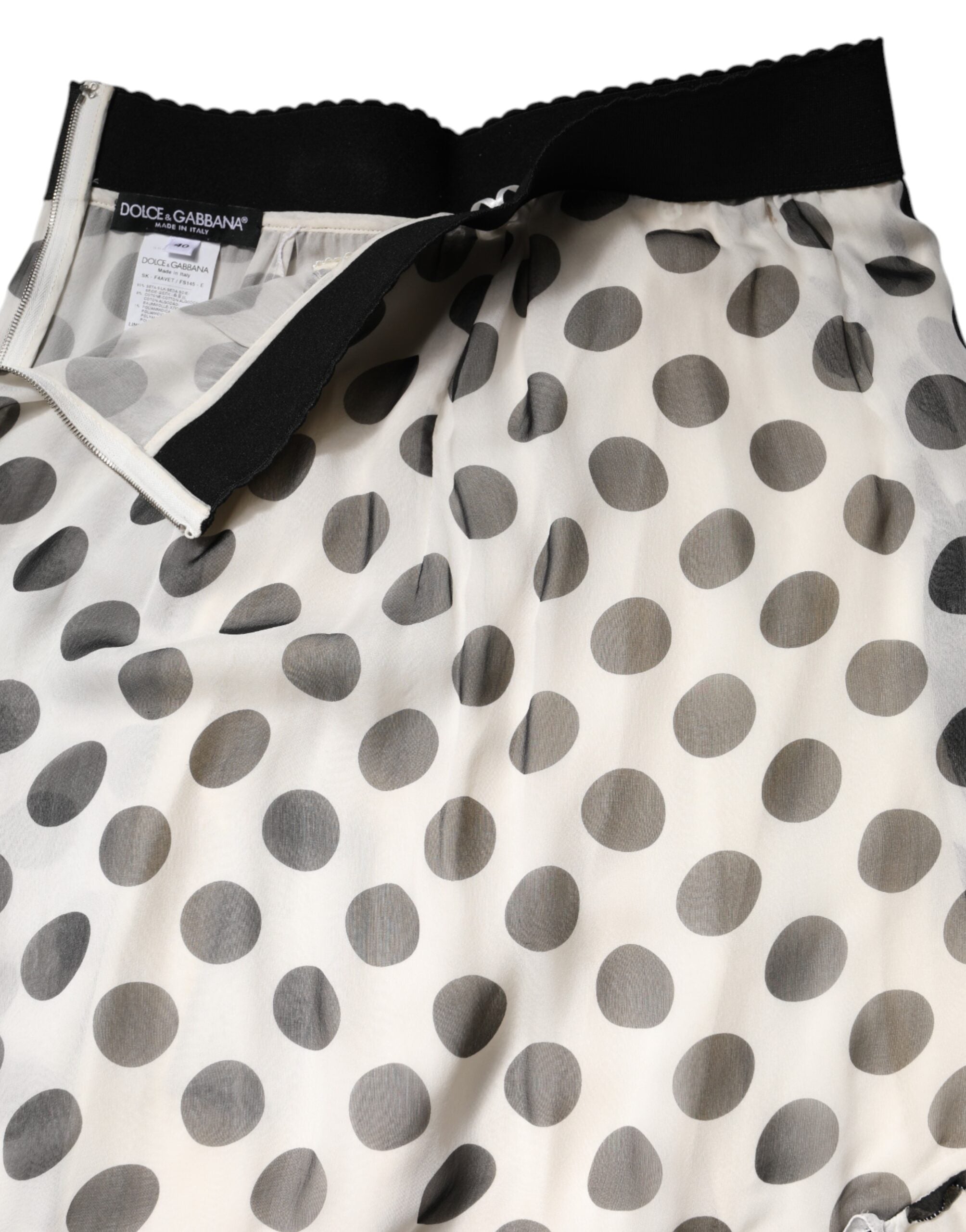 Dolce & Gabbana White Black Polka Dots Knee Length Skirt Dolce & Gabbana