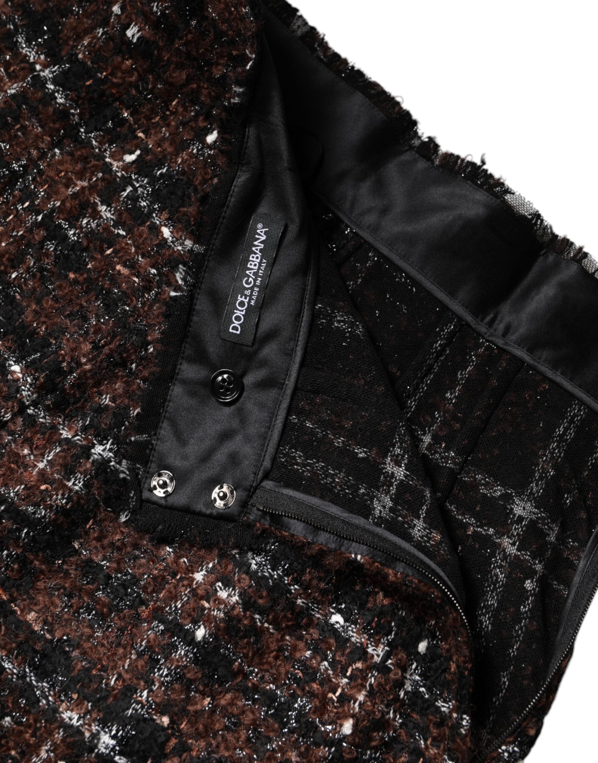 Dolce & Gabbana Multicolor High Waist Tartan Tweed Pencil Cut Skirt Dolce & Gabbana