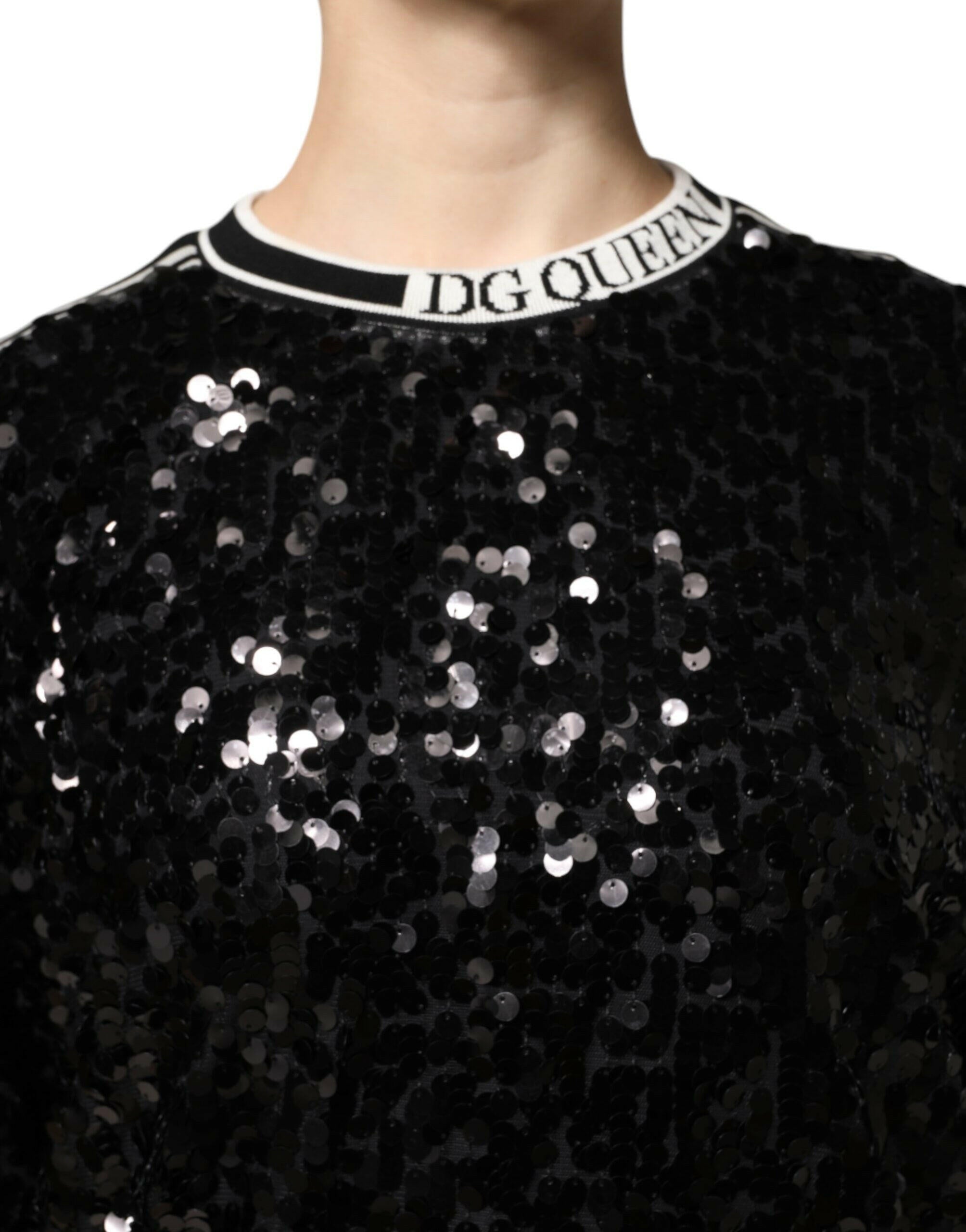 Dolce & Gabbana Black DG Queen Sequin Pullover Sweater Dolce & Gabbana