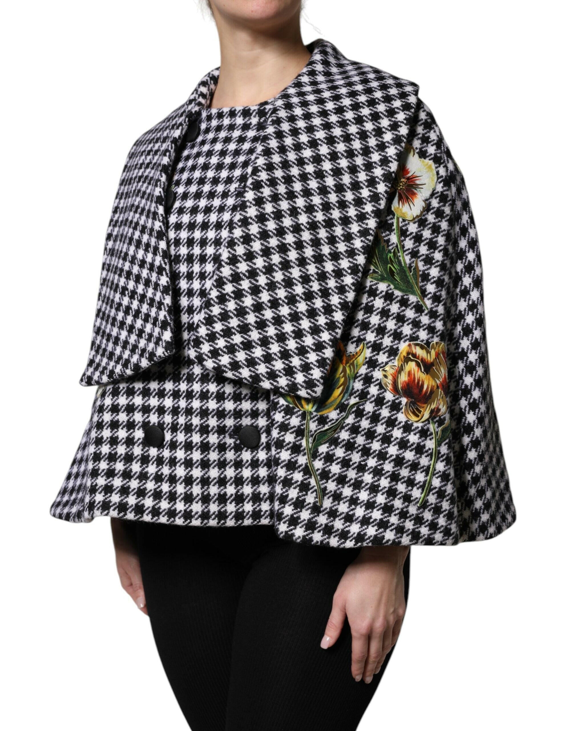 Dolce & Gabbana Black White Monochrome Patterned Floral Cape Jacket Dolce & Gabbana