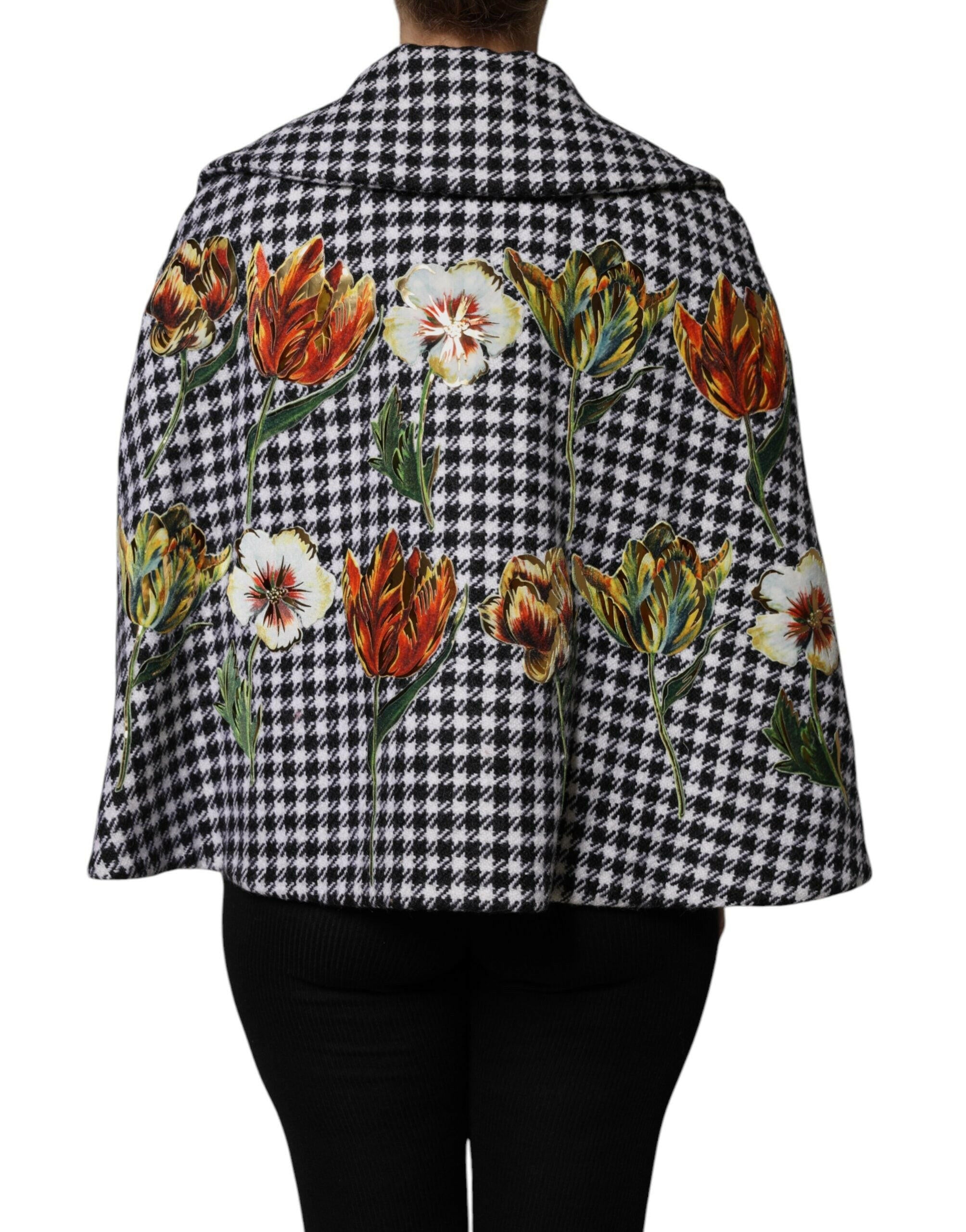 Dolce & Gabbana Black White Monochrome Patterned Floral Cape Jacket Dolce & Gabbana