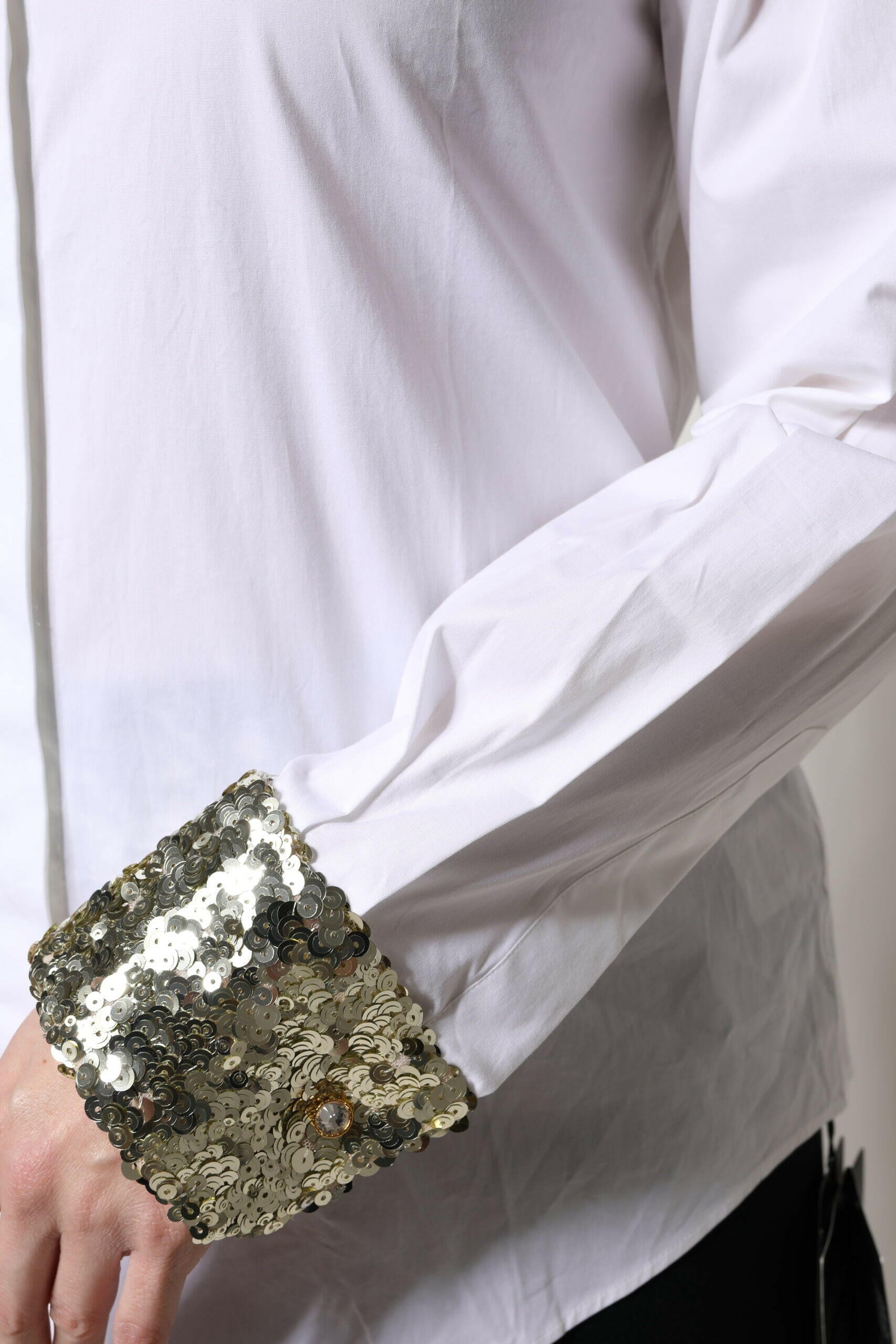 Dolce & Gabbana White Cotton Long Sleeves Sequin Shirt Top Dolce & Gabbana