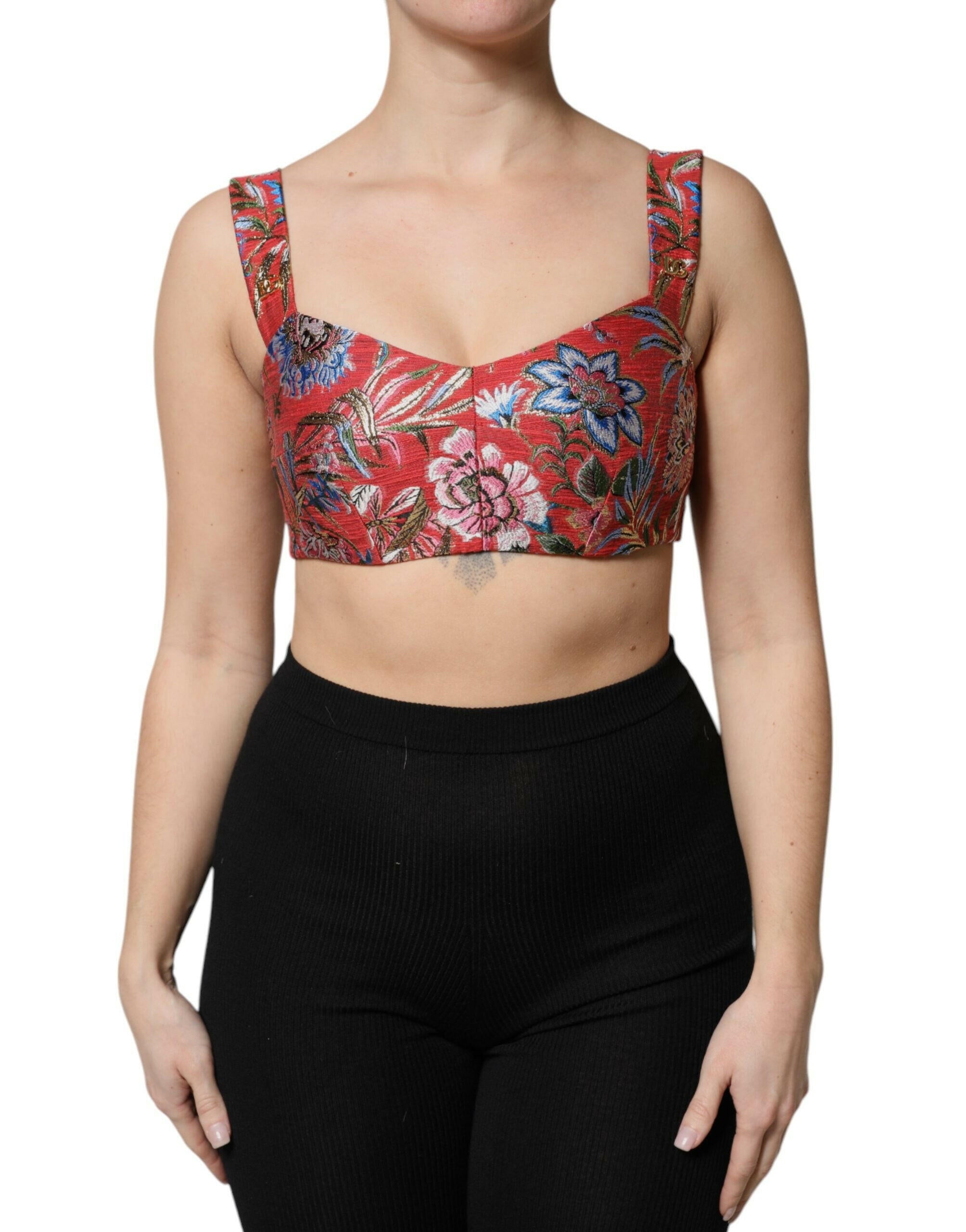 Dolce & Gabbana Red Floral Brocade Cropped Bustier Corset Top Dolce & Gabbana