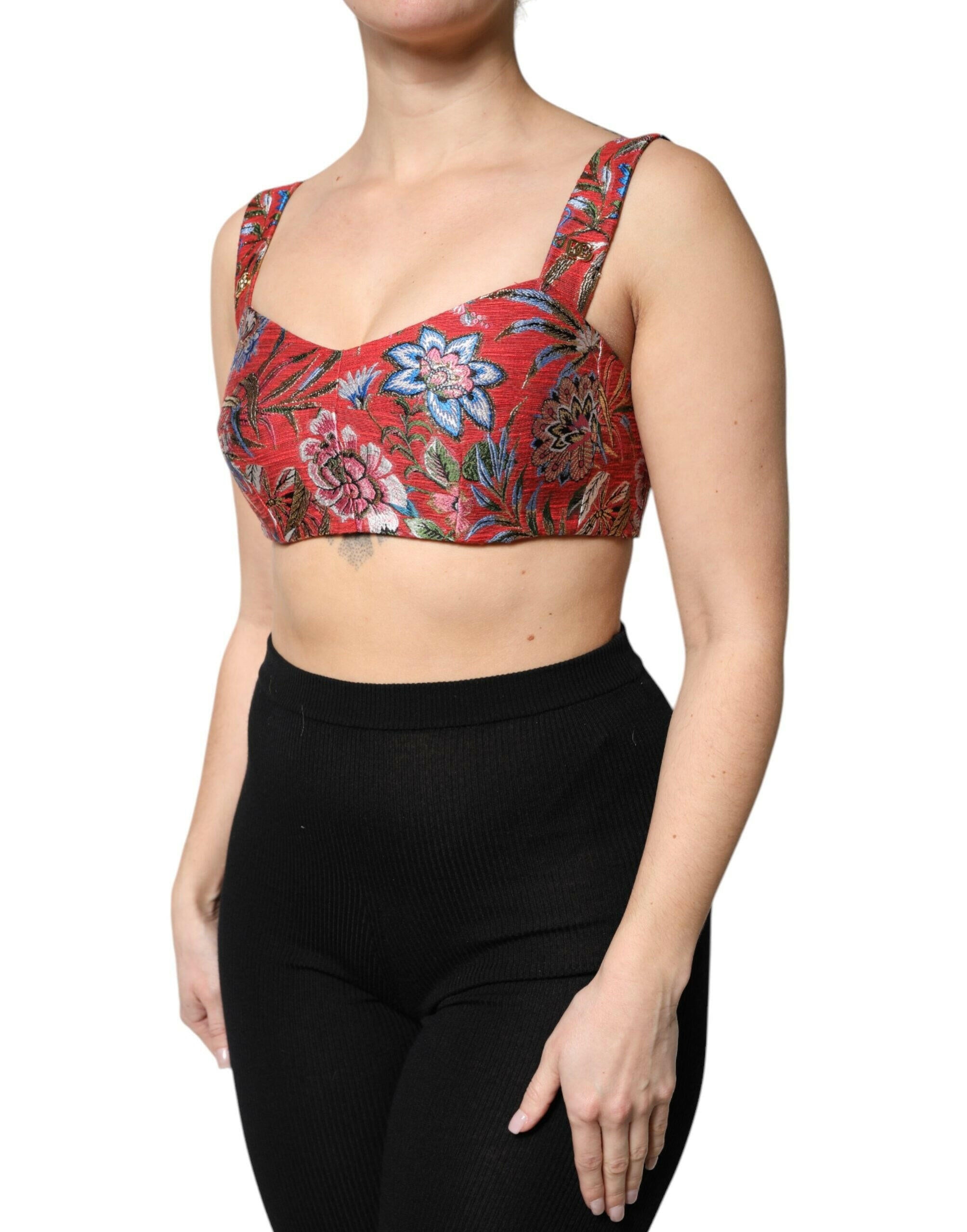 Dolce & Gabbana Red Floral Brocade Cropped Bustier Corset Top Dolce & Gabbana